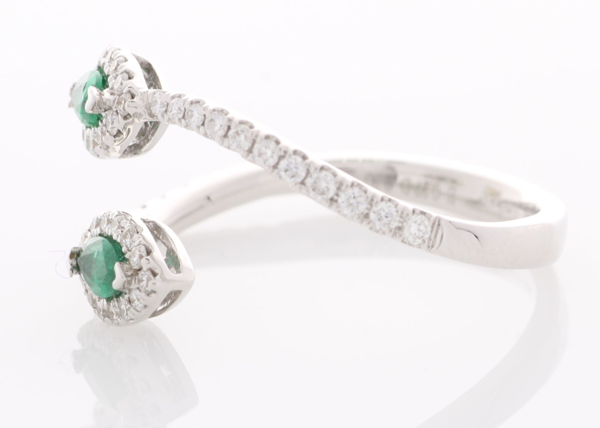 18ct White Gold Two Stone Halo Set Diamond And Emerald Ring 0.30ct (0.27ct Emeralds) - Image 3 of 5