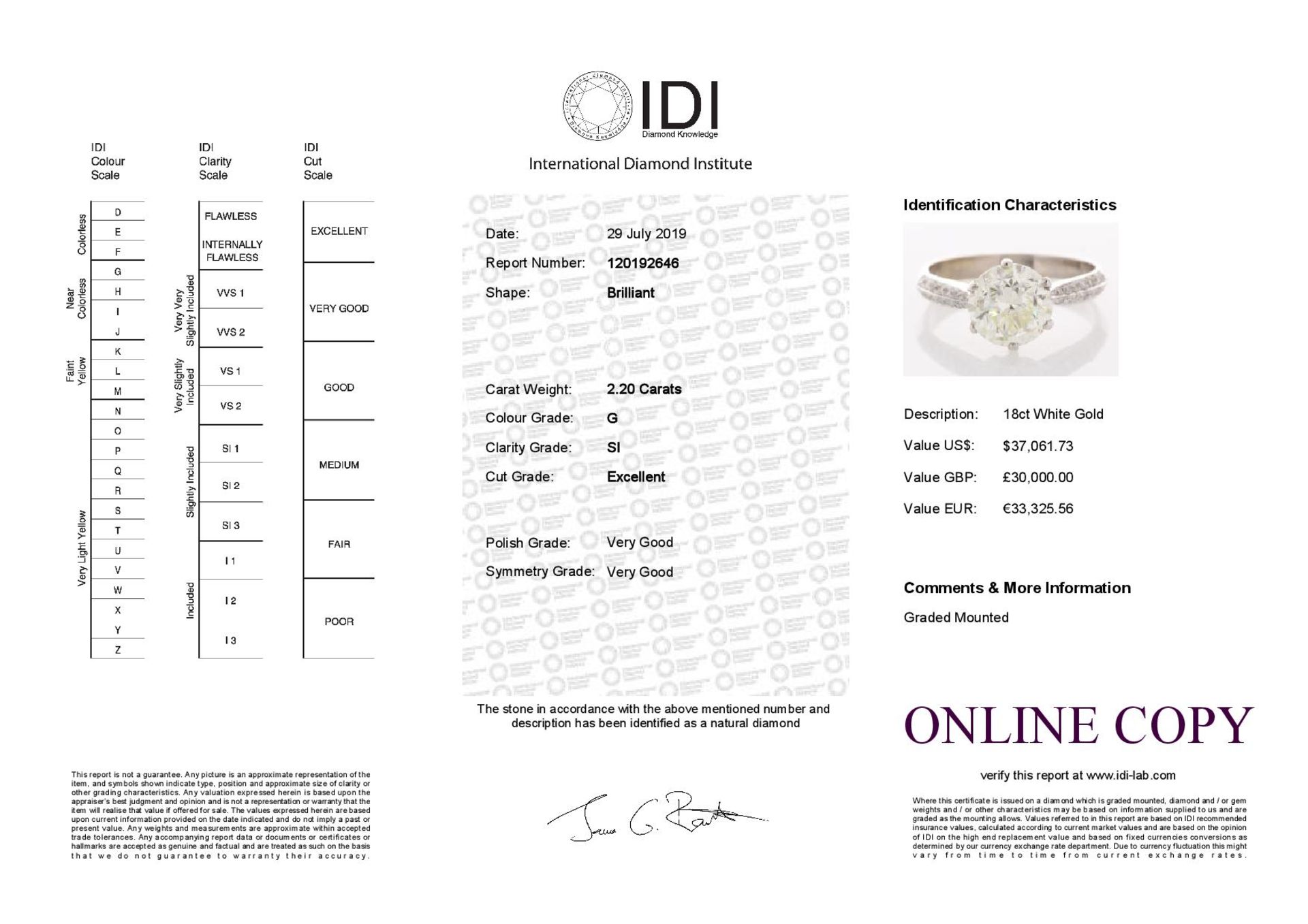 18ct White Gold Single Stone Prong Set With Stone Set Shoulders Diamond Ring 2.20 - Image 5 of 5