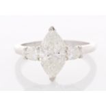 18ct White Gold Three Stone Claw Set Diamond Ring 2.51