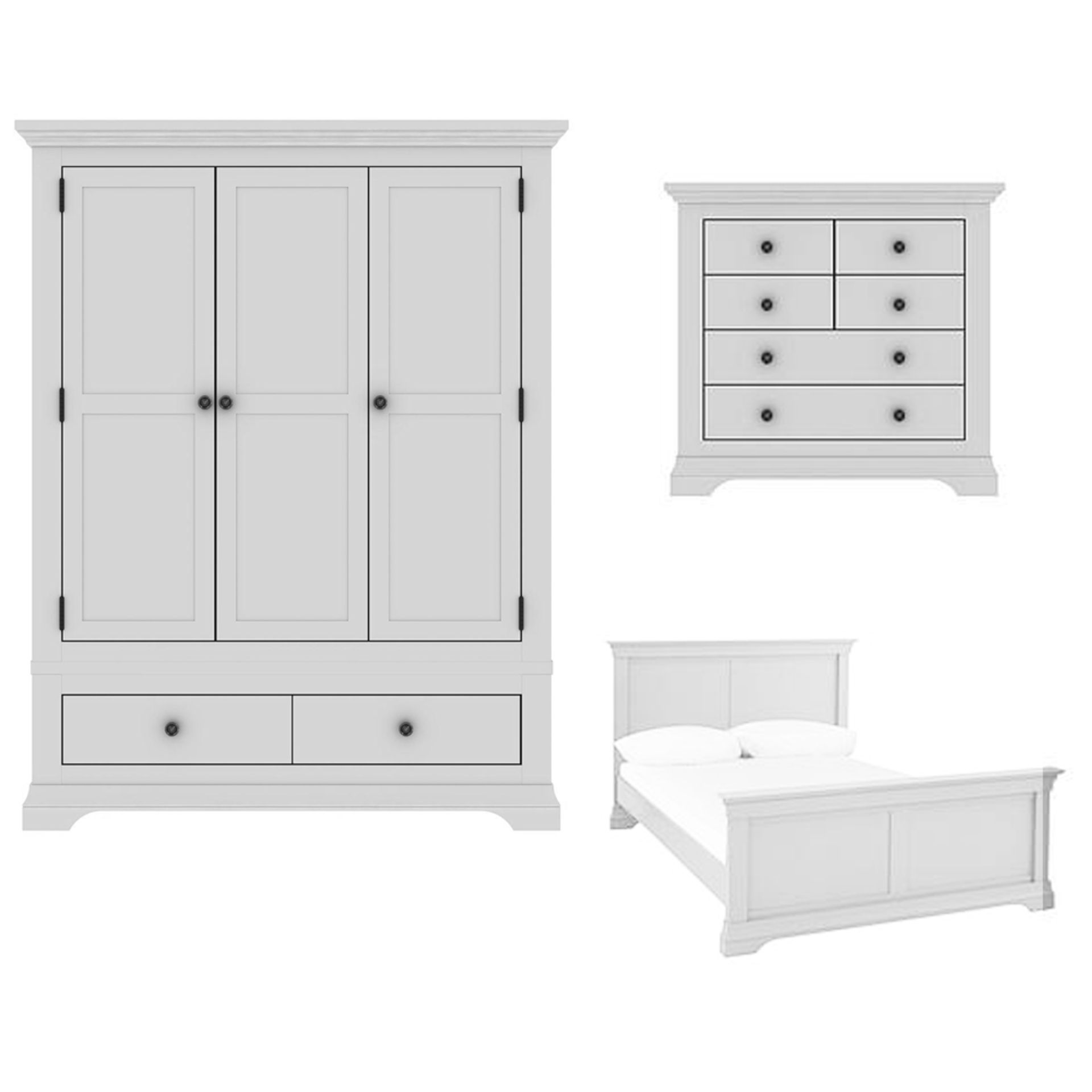 Boxed Item Ideal Home Solid Oak Normandy 3Pc Bedroom Set [Grey] Rrp ¬£1827