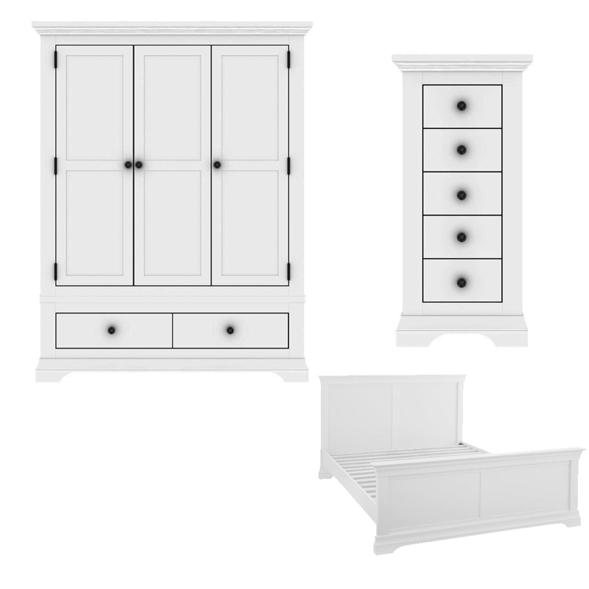 Boxed Item Ideal Home Solid Oak Normandy 3Pc Bedroom Set [White] Rrp ¬£1823