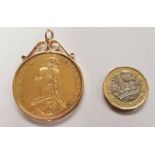 1887 - Victoria Jubilee Gold Five Pound £5 Gold Coin In Removable Mount