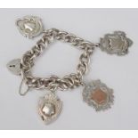 Heavy Silver Bracelet With 4 Watch Fobs And Padlock