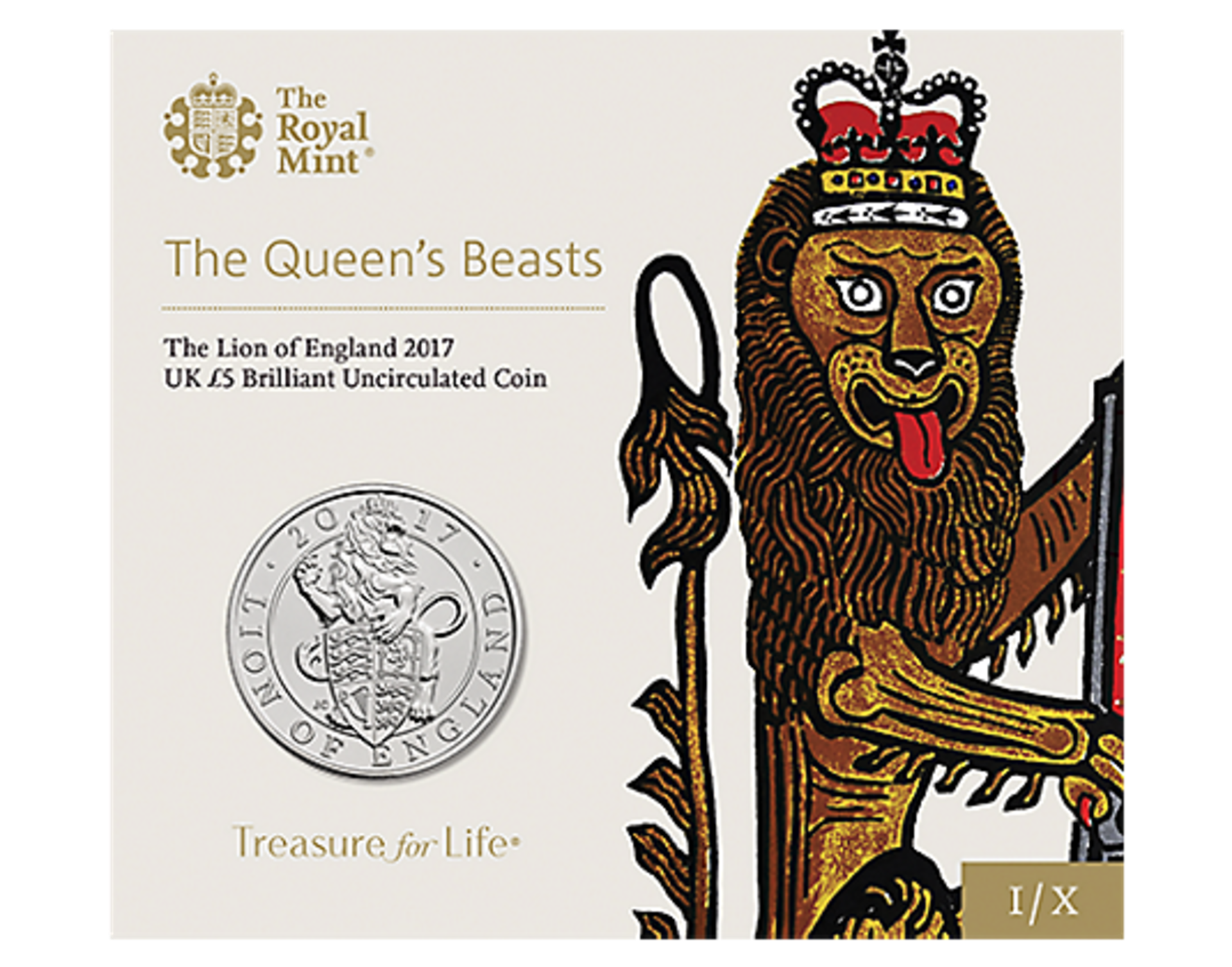 The Lion on England 2017 queens beast £5 Brilliant Uncirculated