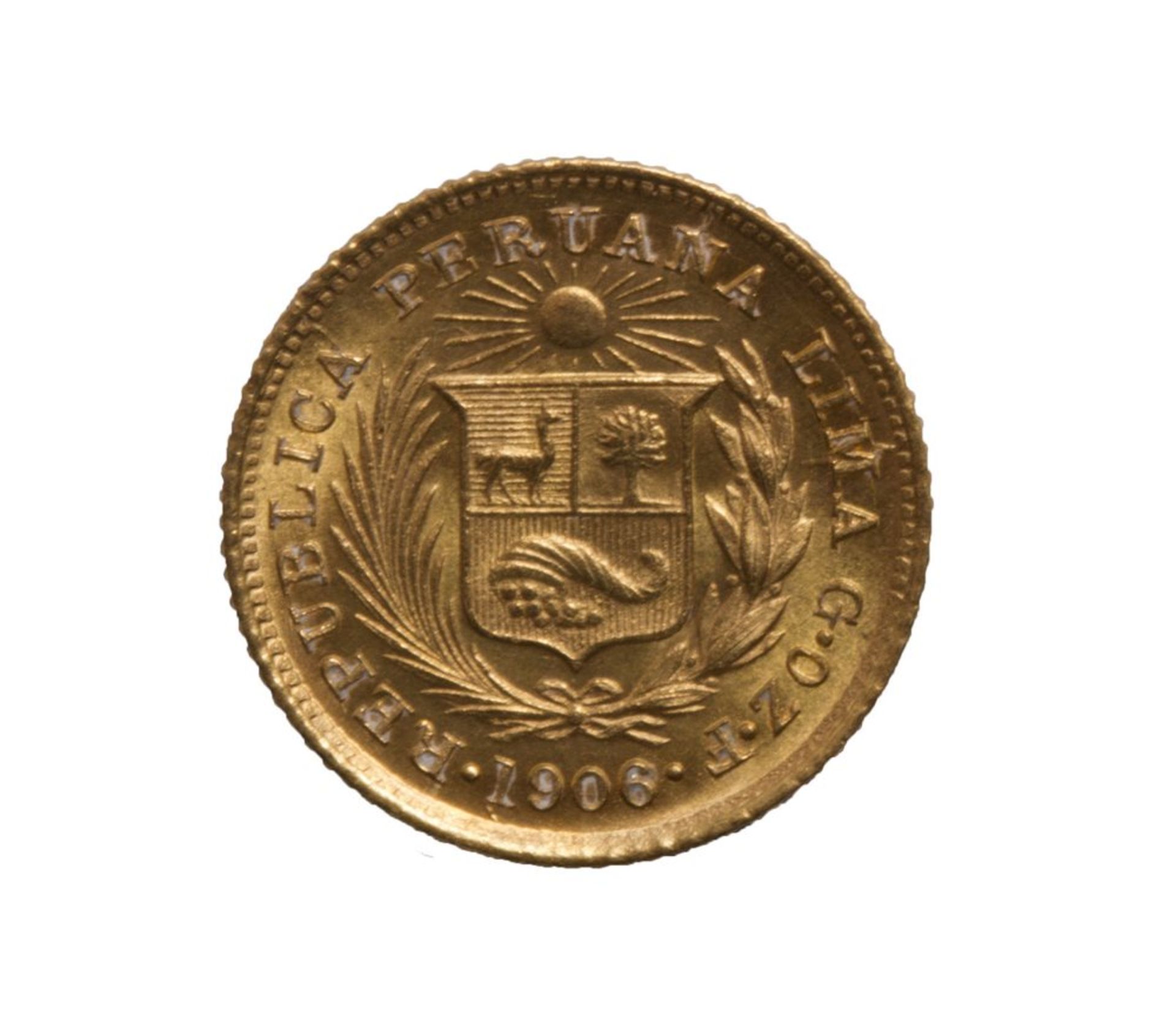 Peru, 1/5-Libra 1906 GOZF - Image 2 of 2