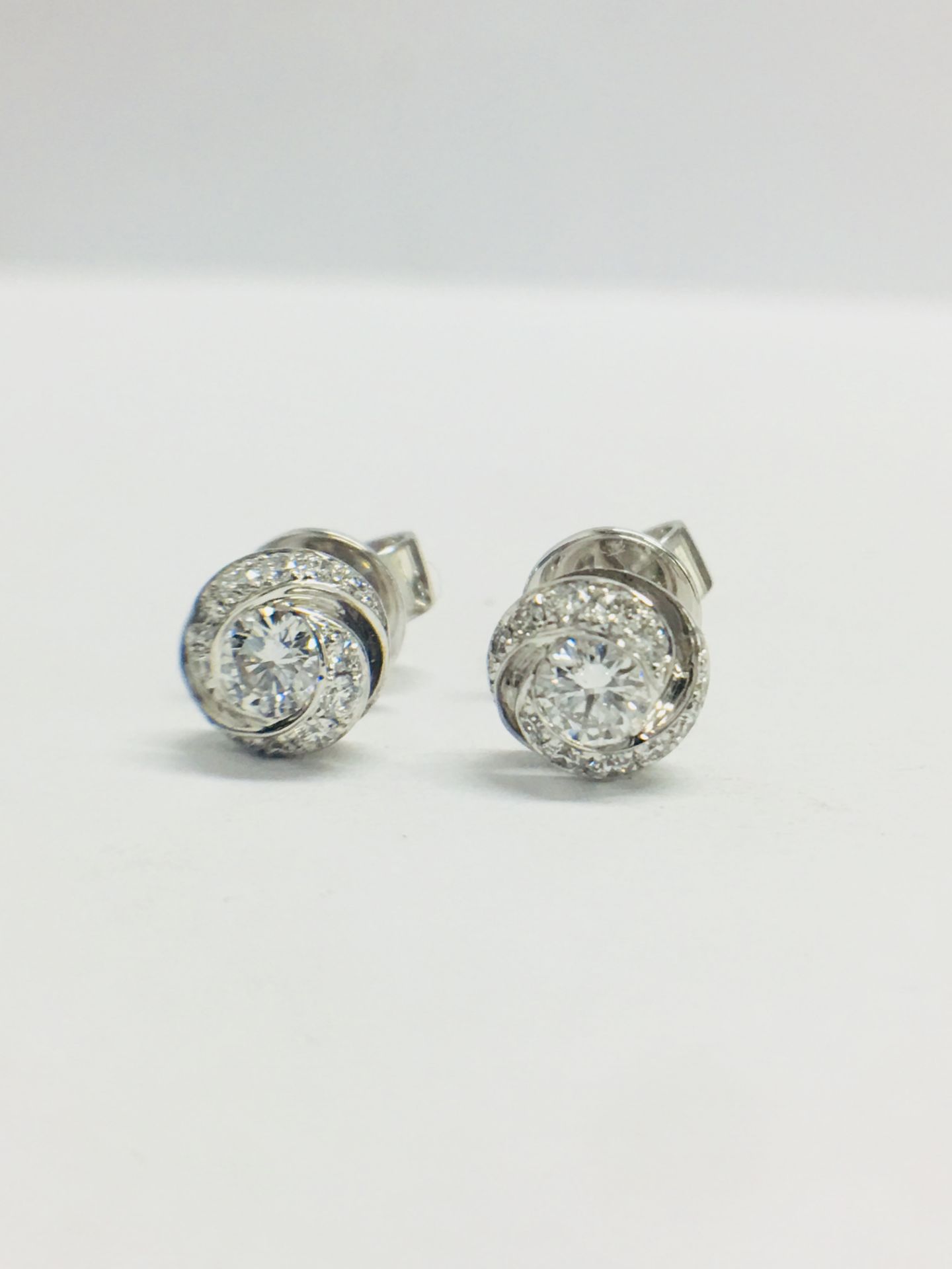 18Ct White Gold Diamond Stud Art Deco Earrings, - Image 2 of 6