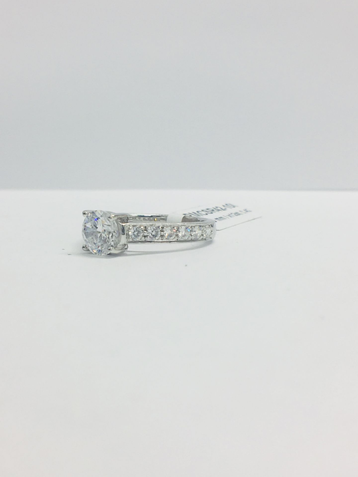 Platinum Diamond Solitaire Ring With Diamond Set Shoulders - Image 2 of 11