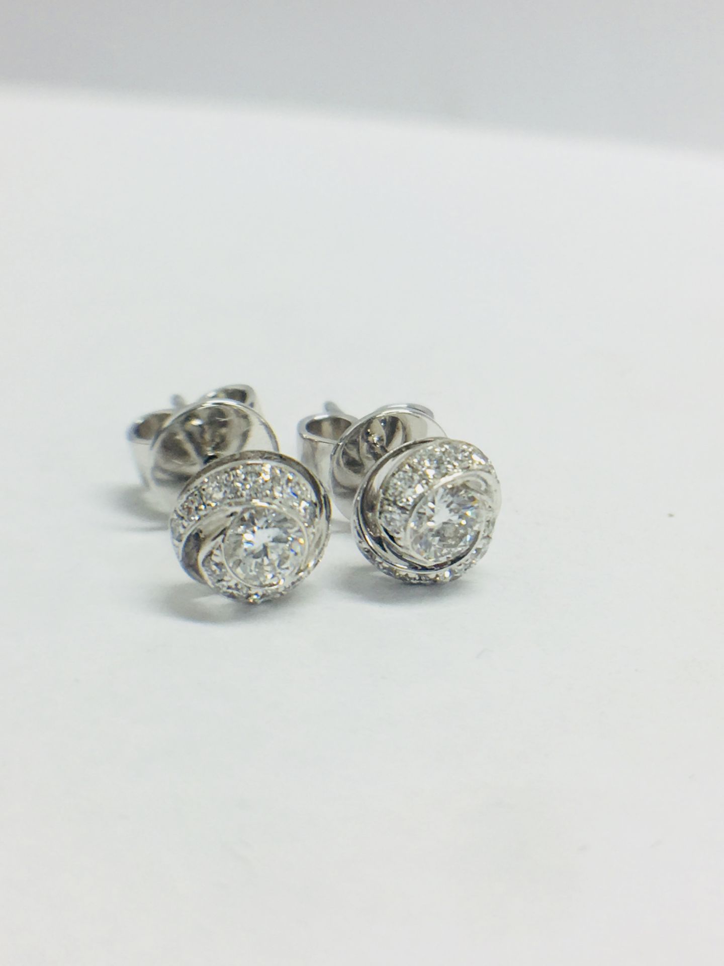 18Ct White Gold Diamond Stud Art Deco Earrings, - Image 6 of 6