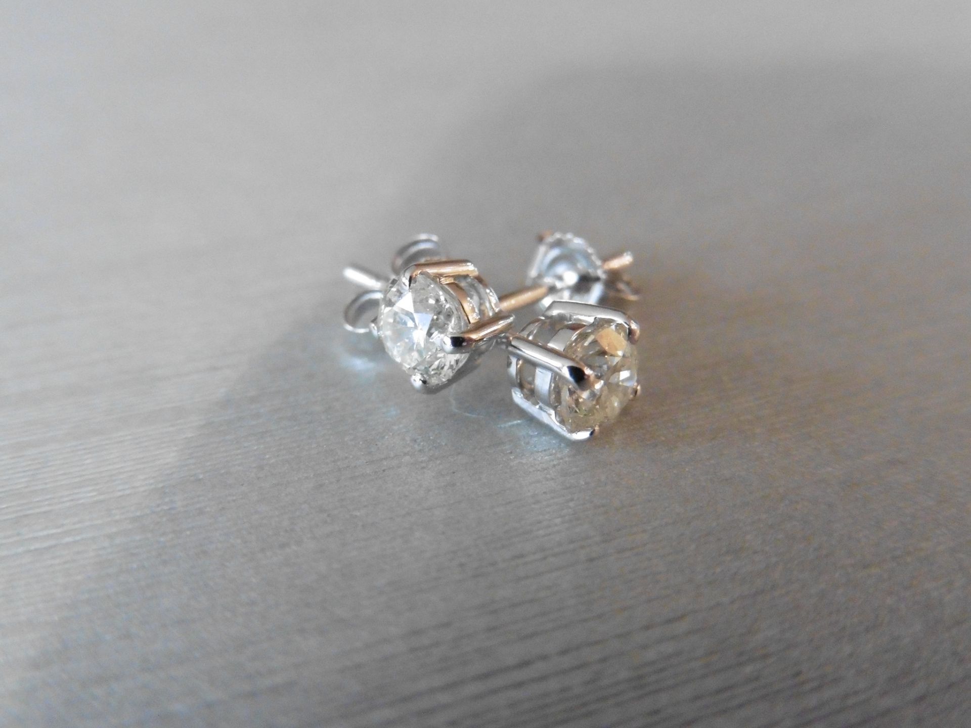 2.00Ct Diamond Solitaire Earrings Set With Brilliant Cut Diamonds, H Colour Si3 Clarity.