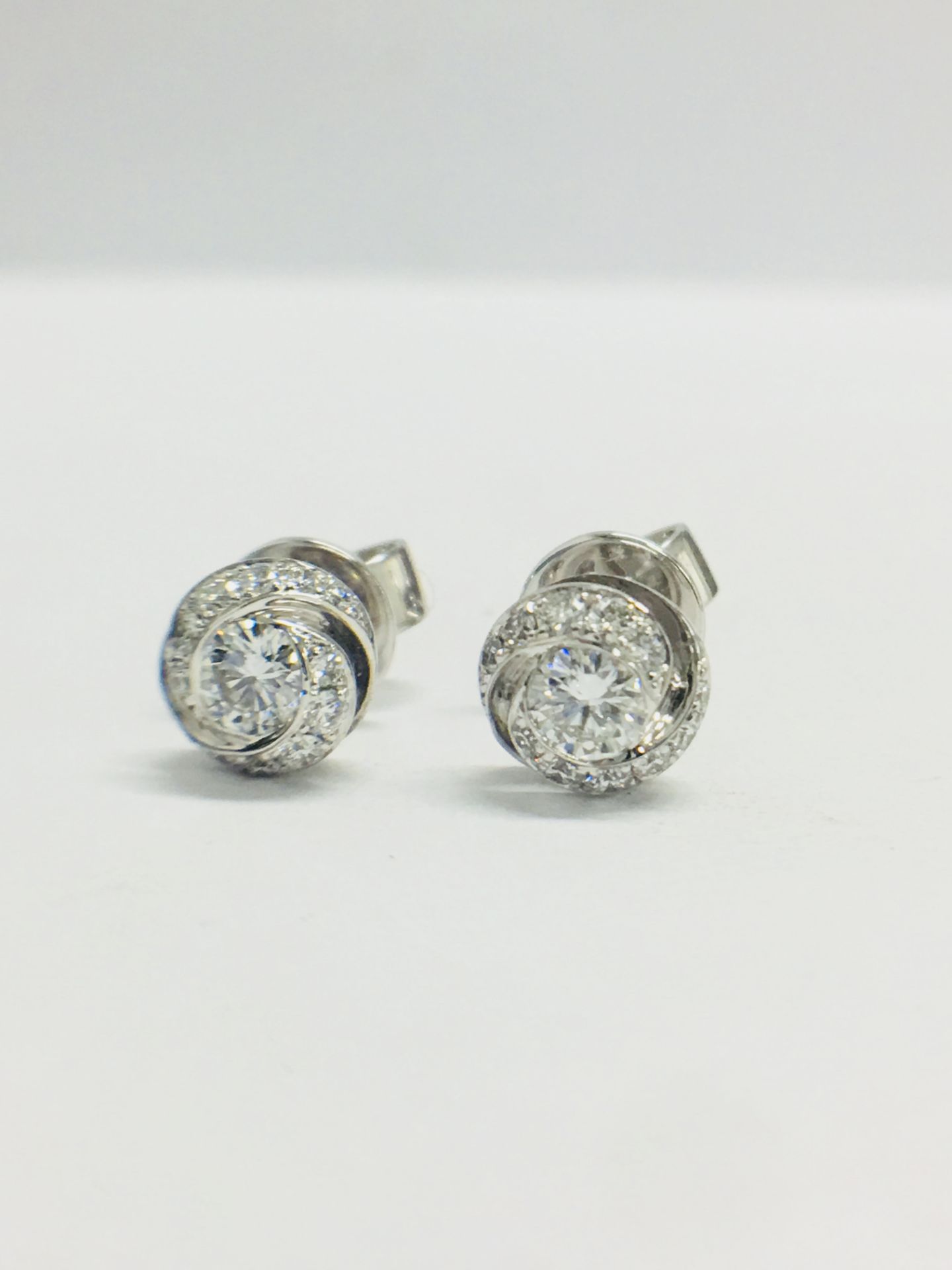 18Ct White Gold Diamond Stud Art Deco Earrings,