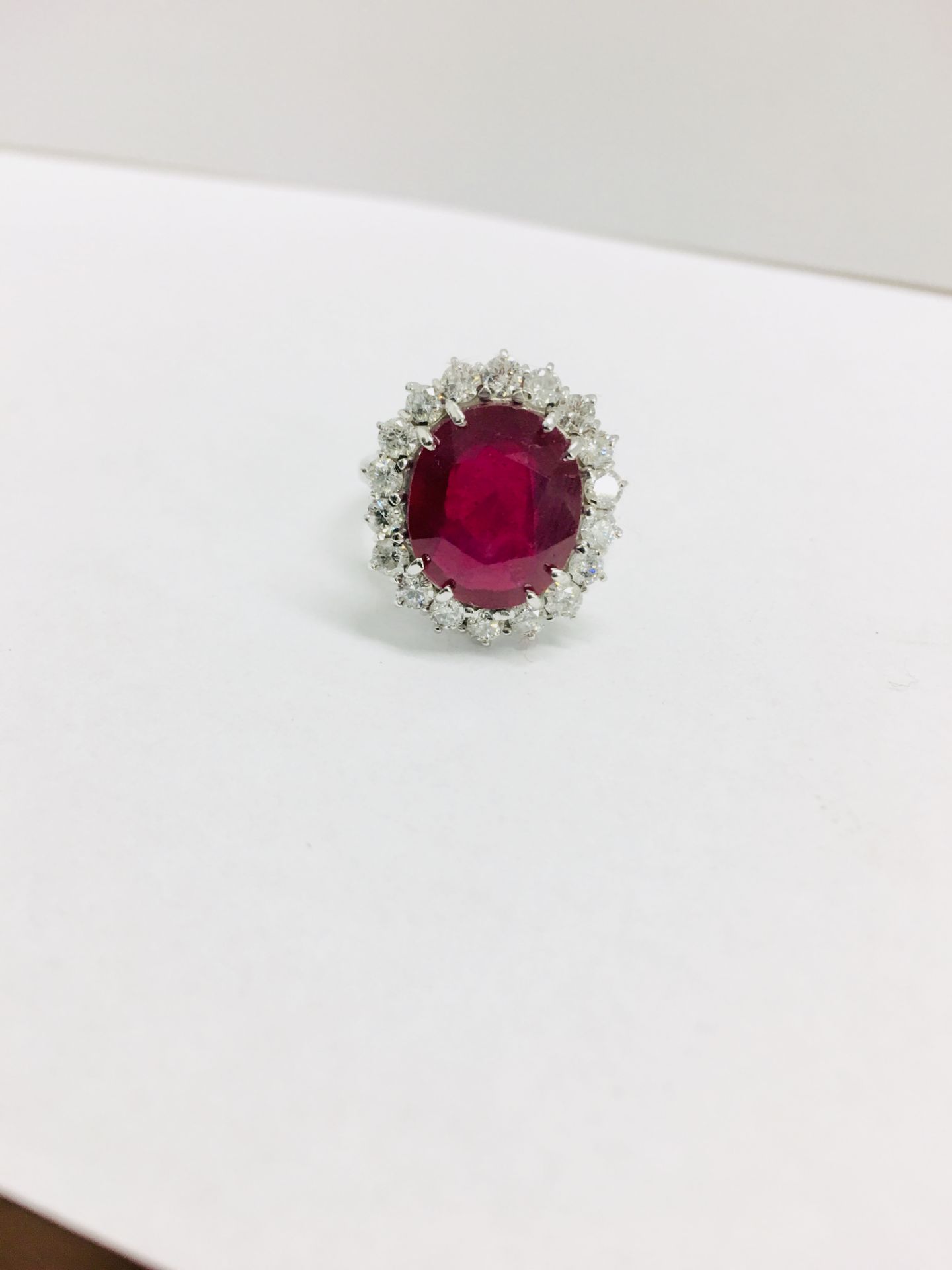 18ct White Gold Ruby Diamond Cluster Ring