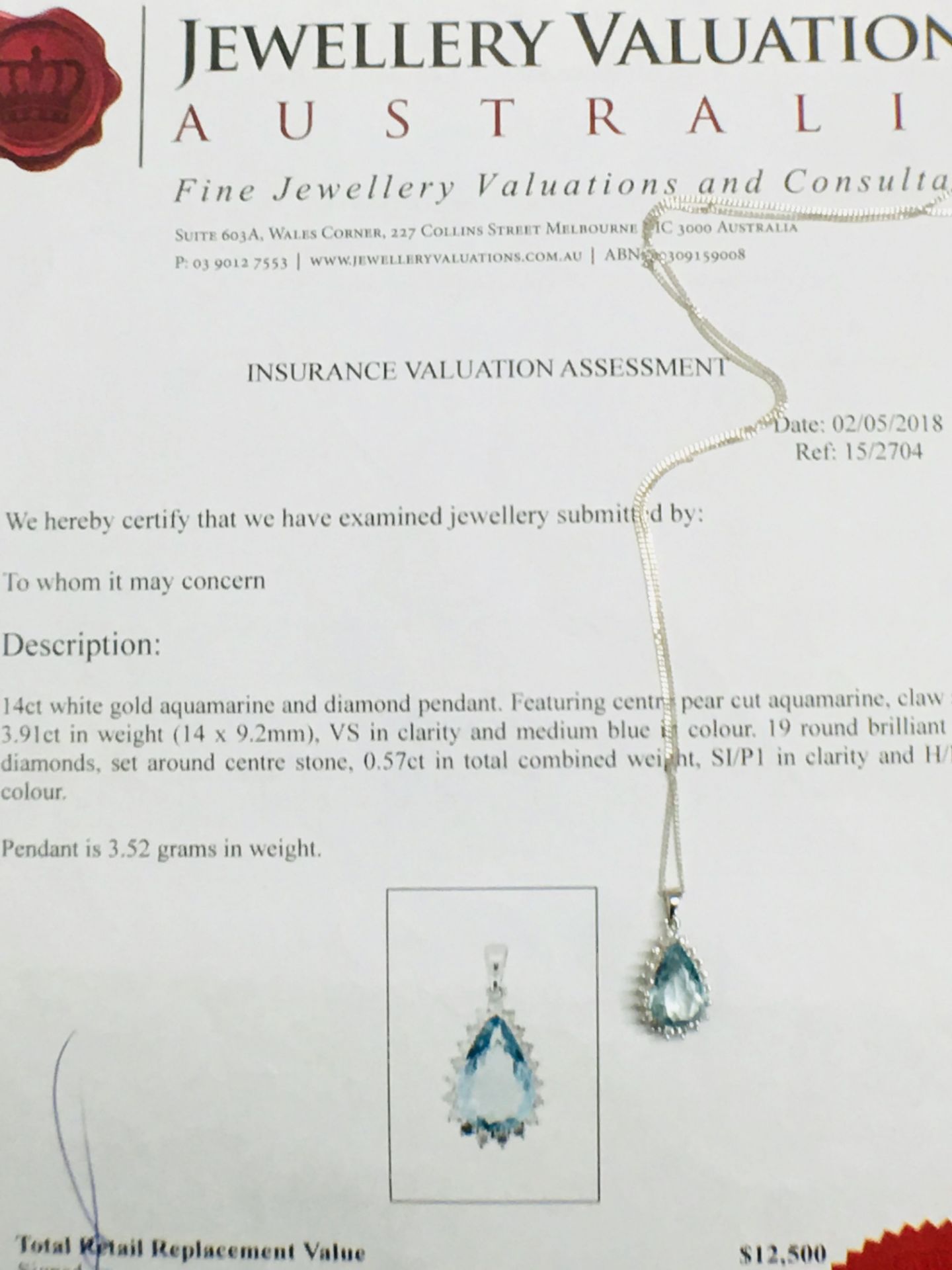 14ct White Gold Aquamarine & Diamond Pendant - Image 8 of 8
