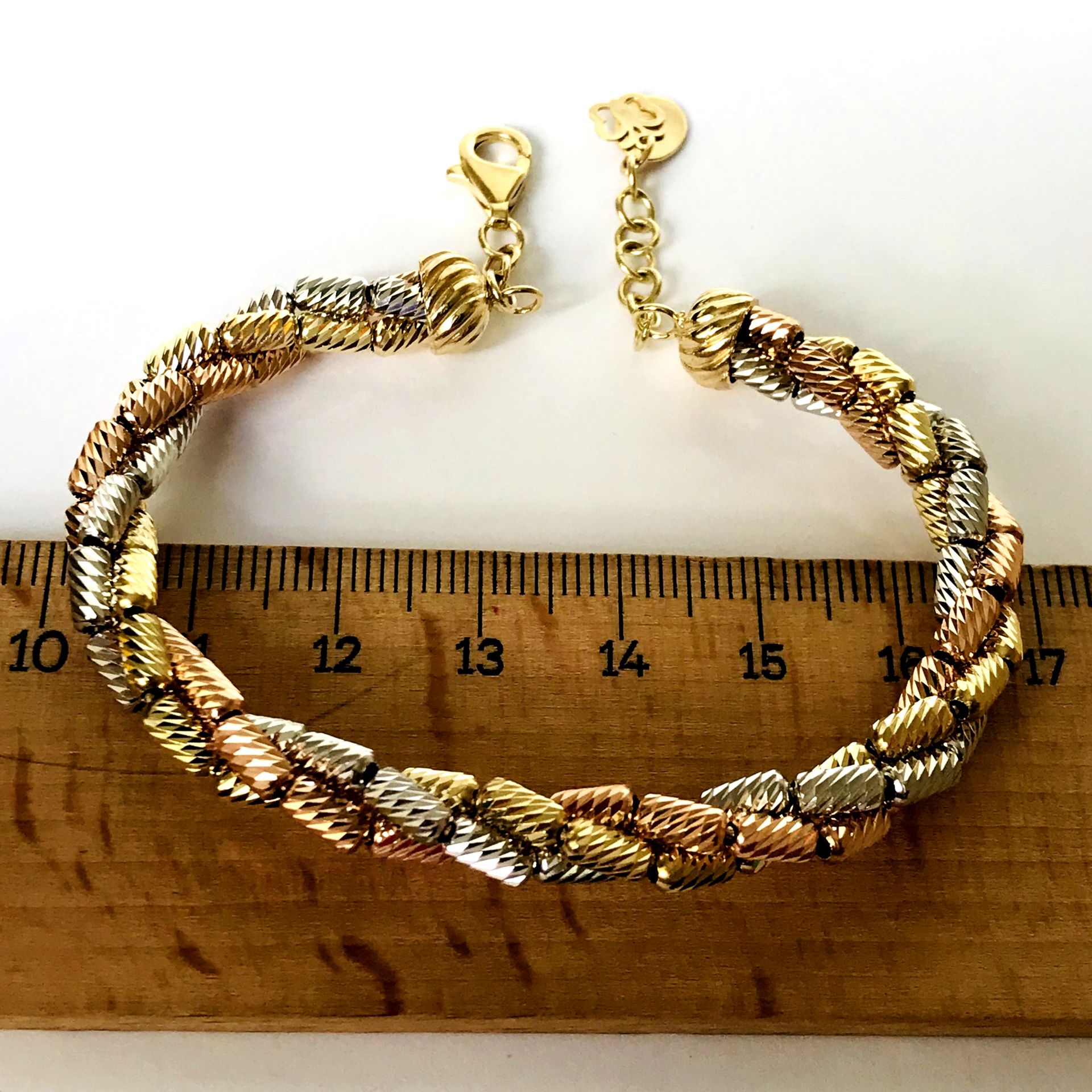 14K Tri colour Gold, Italian Dorica Beads Bracelet - Image 4 of 7