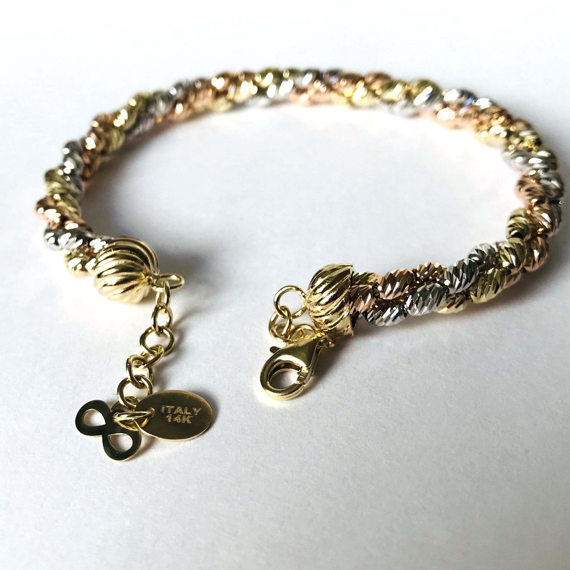 14K Tri colour Gold, Italian Dorica Beads Bracelet - Image 3 of 5