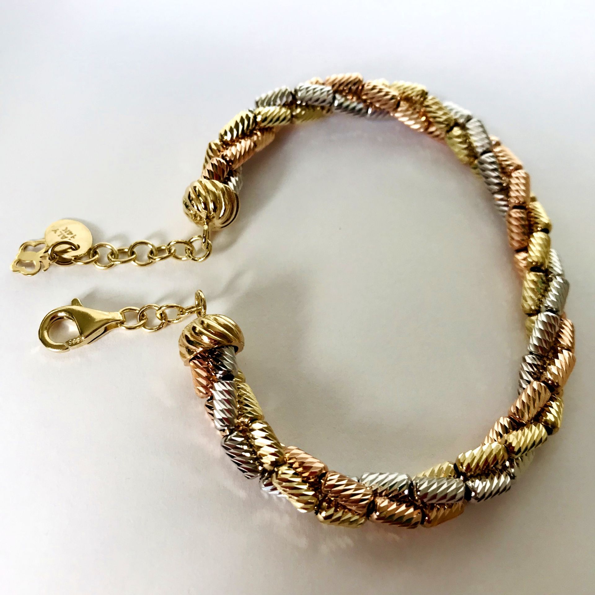 14K Tri colour Gold, Italian Dorica Beads Bracelet - Image 2 of 7