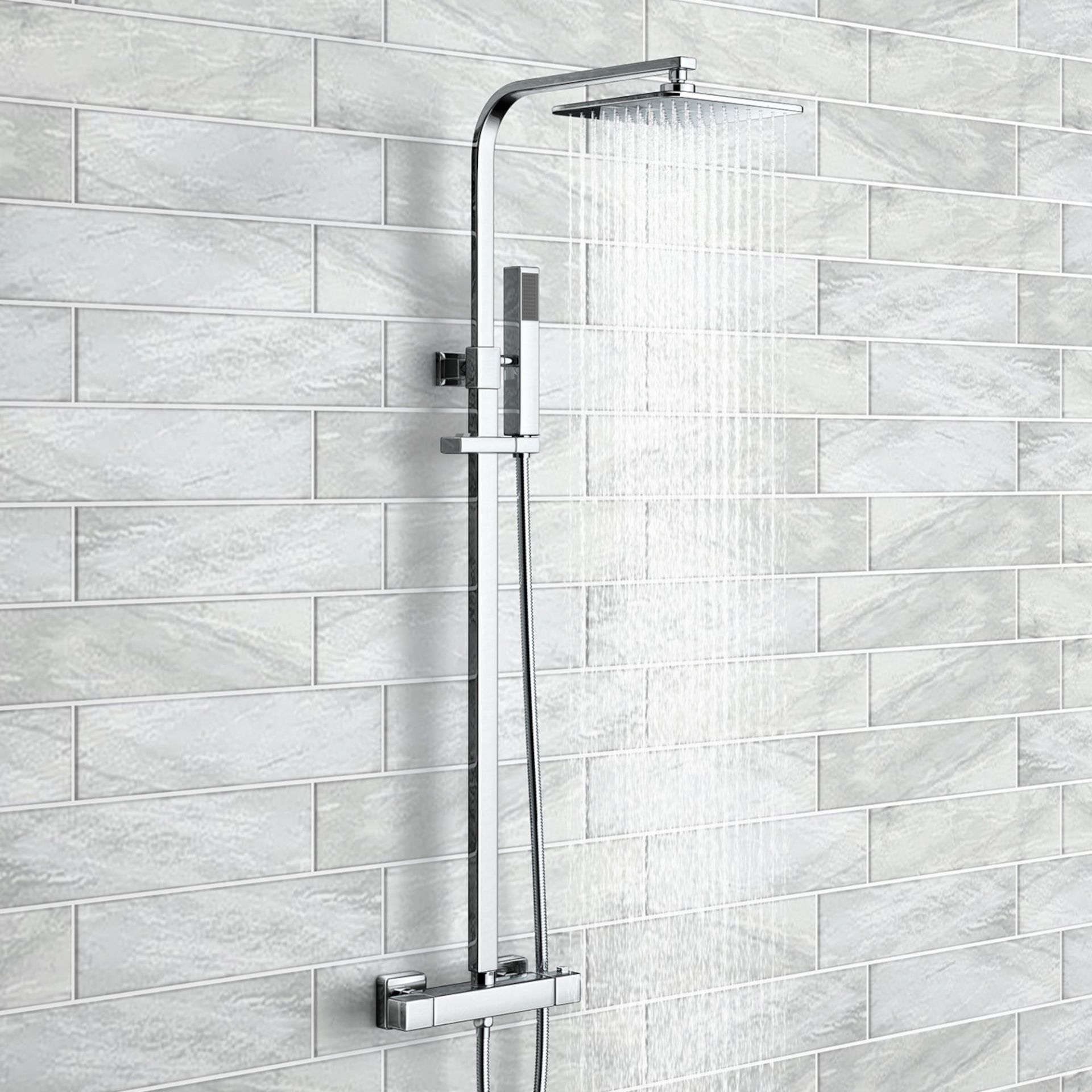 (UK261) Square Exposed Thermostatic Shower Kit & Medium Head. Angled slim and on-trend aesthetic