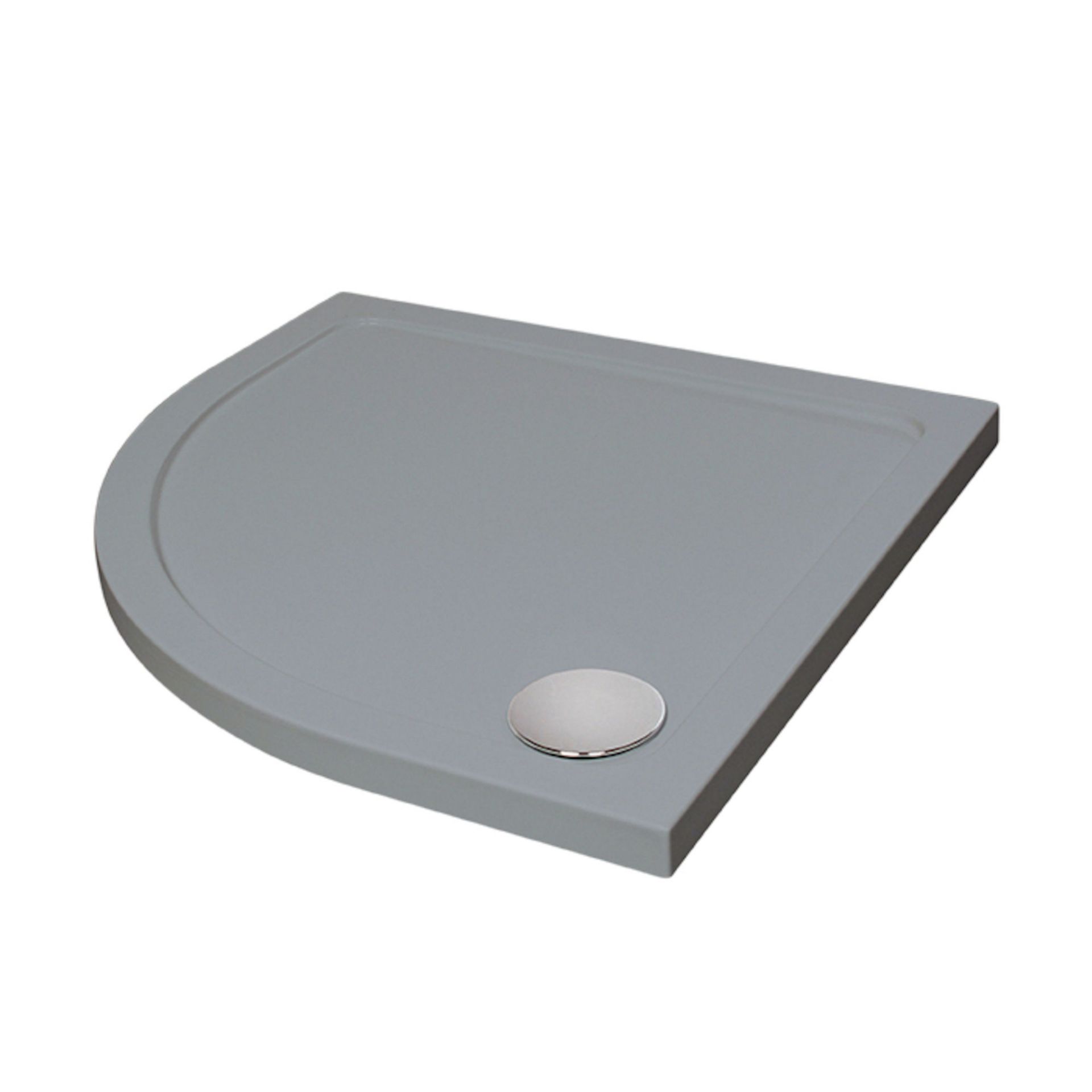 (KL52) 1000 x 800mm Right Offset Quadrant Ultra Slim Stone Shower Tray in Grey. Acrylic capped stone