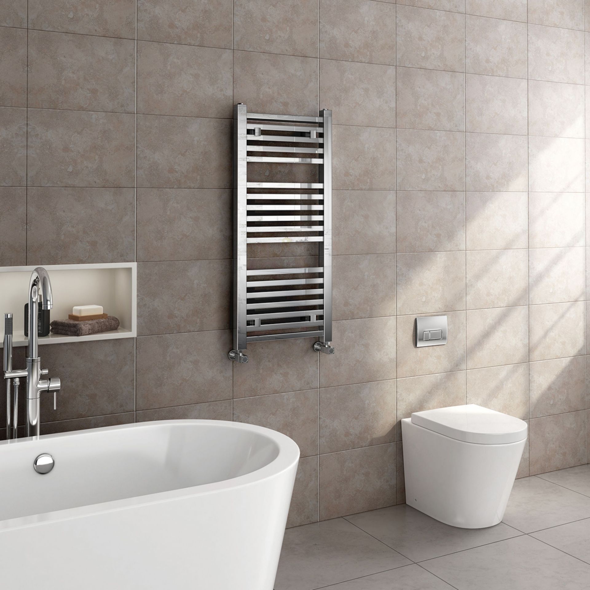 (EY73) 1000x450mm Chrome Square Rail Ladder Towel Radiator. Made from low carbon steel with a high - Image 2 of 4