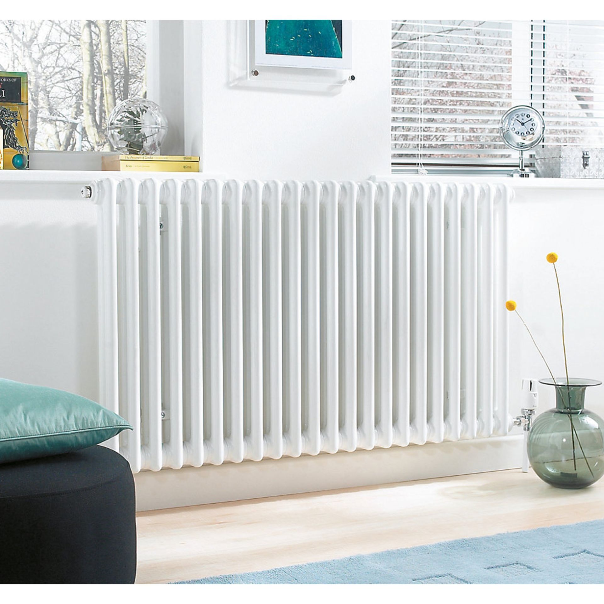 (OS171) 600 X 628MM 4-COLUMN HORIZONTAL RADIATOR WHITE. Classic steel column radiators with timeless