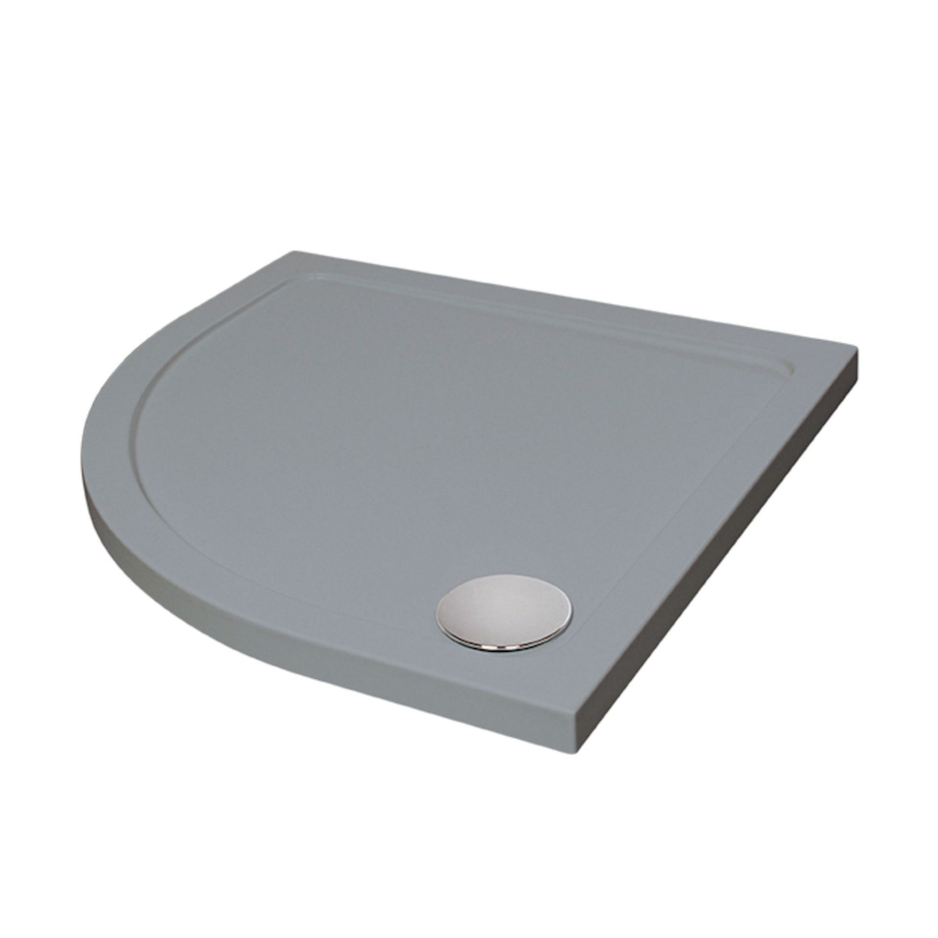 (KL52) 1000 x 800mm Right Offset Quadrant Ultra Slim Stone Shower Tray in Grey. Acrylic capped stone - Image 2 of 2