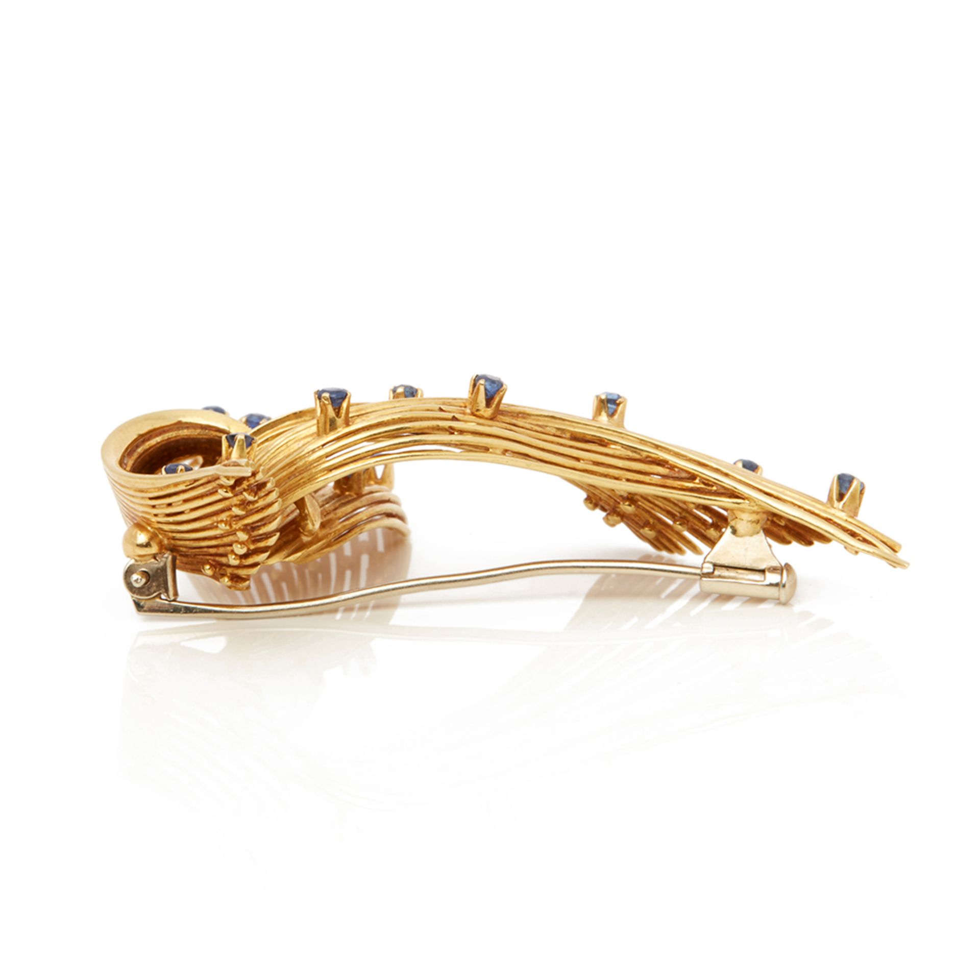 18k Yellow Gold Sapphire Spray Vintage Ribbon Brooch - Image 6 of 7