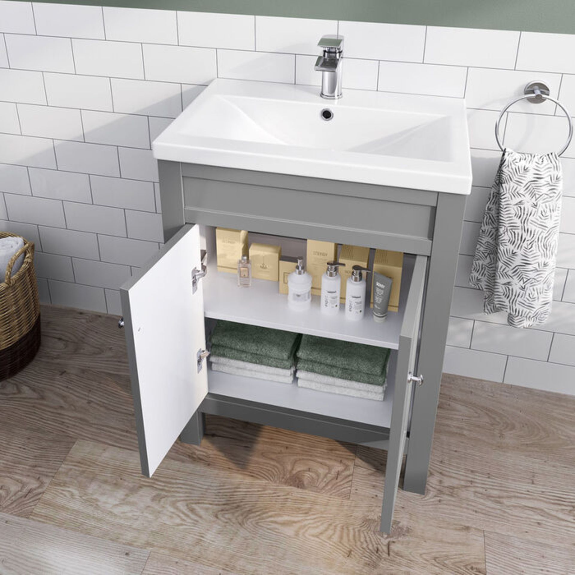 (XX10) 600mm Melbourne Earl Grey Double Door Vanity Unit - Floor Standing. RRP £499.99. Comes ... - Image 3 of 4