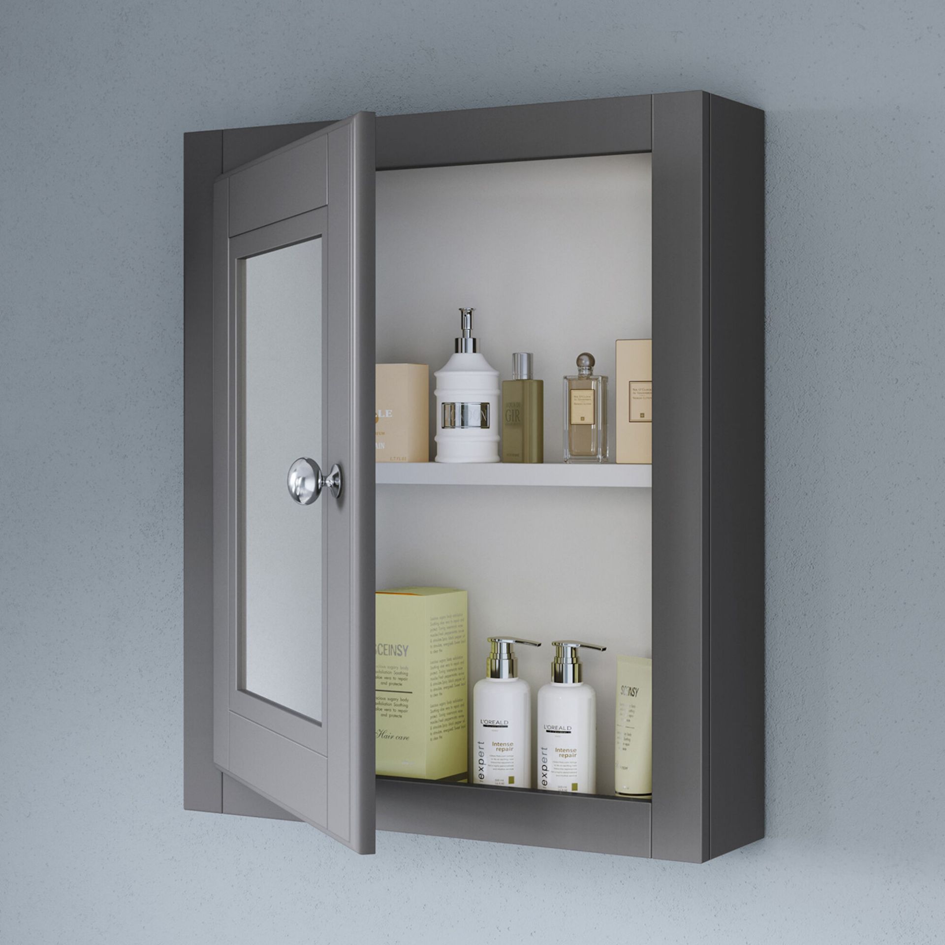 (XX84) 500mm Cambridge Midnight Grey Single Door Mirror Cabinet. RRP £199.99. Traditional aest... - Image 2 of 4