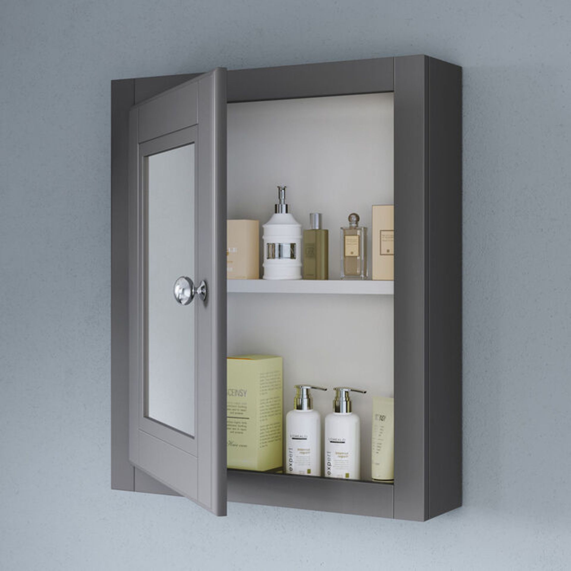 (XX38) 500mm Cambridge Midnight Grey Single Door Mirror Cabinet. RRP £199.99. Traditional aest... - Image 2 of 4