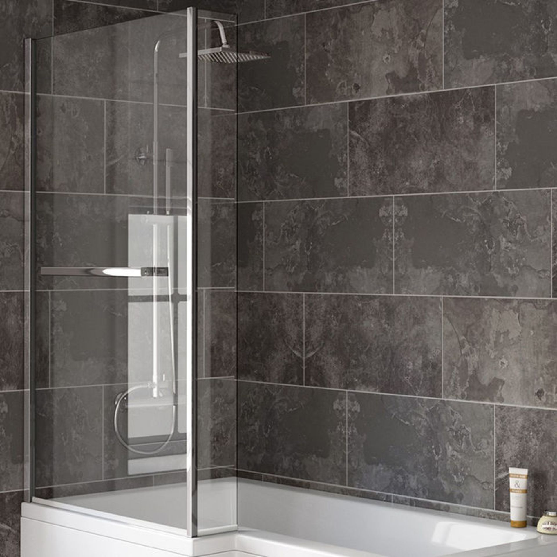 (XX28) 805mm L Shape Bath Screen and Pivot Rail. RRP £199.99. 4mm Tempered Safety Glass Screen...