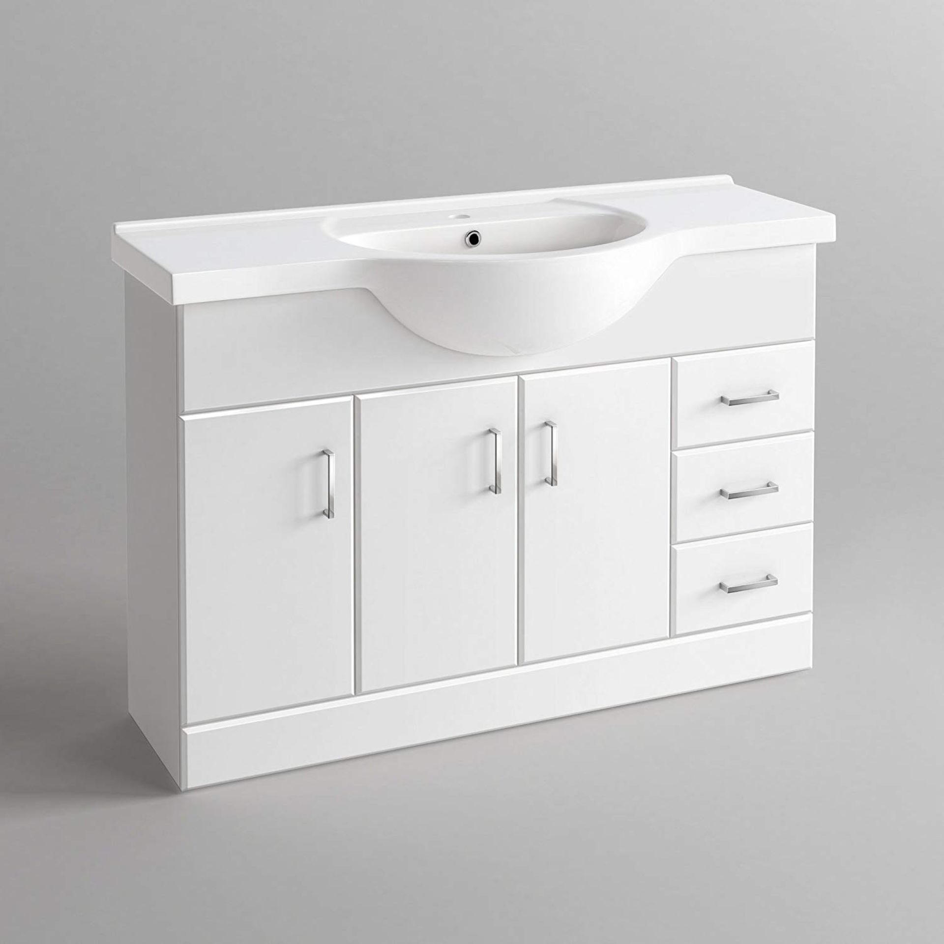 (ED256) 1200mm White Gloss Basin Vanity Unit Sink Cabinet Bathroom. Comes complete with basin. ... - Image 2 of 4