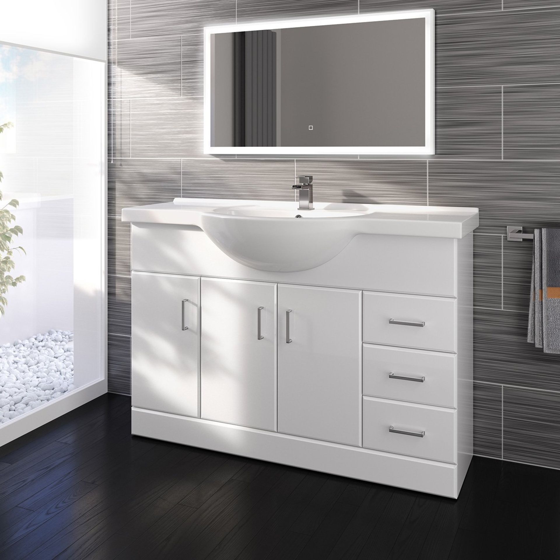 (ED256) 1200mm White Gloss Basin Vanity Unit Sink Cabinet Bathroom. Comes complete with basin. ... - Image 4 of 4