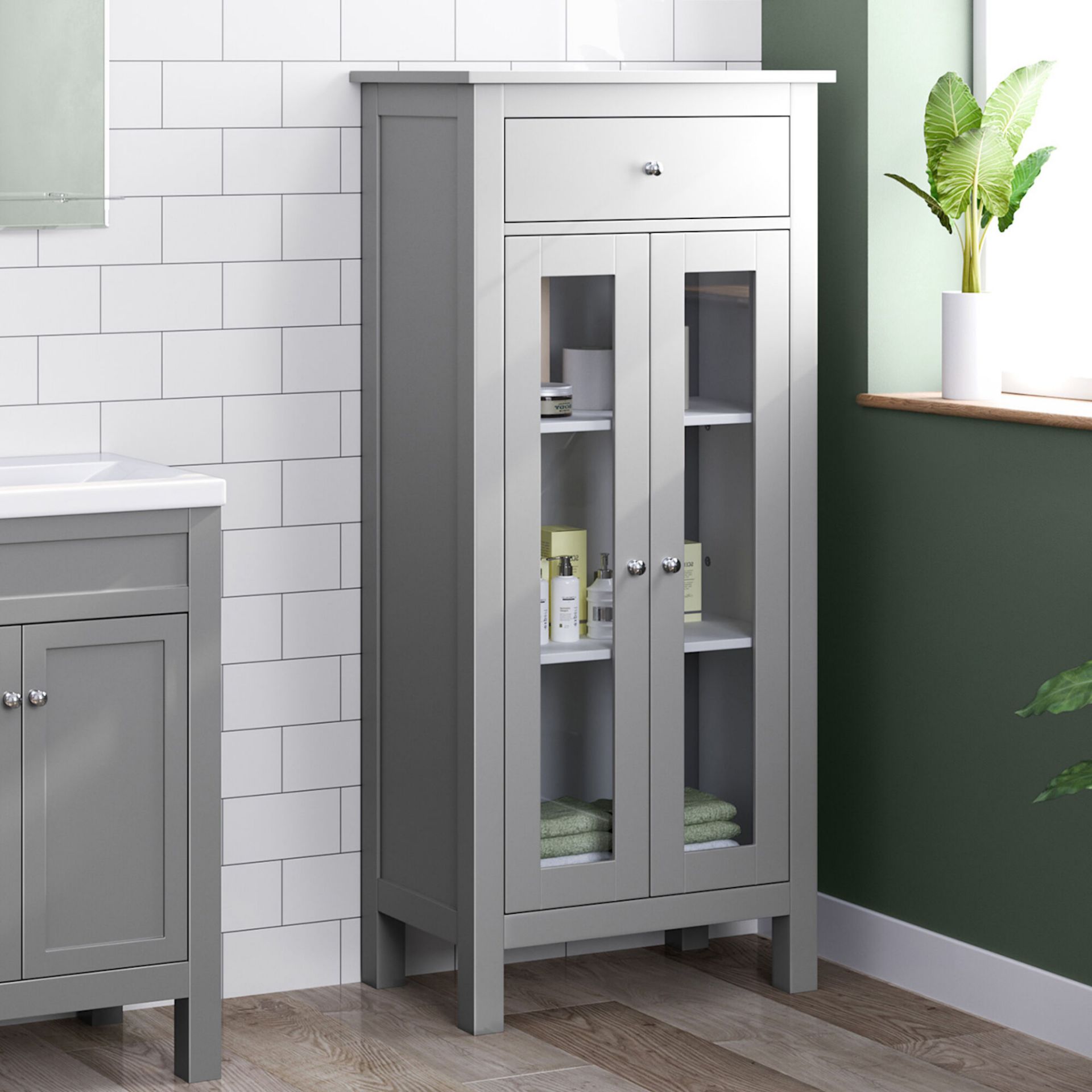 (XX41) 1400mm Earl Grey Melbourne Tall Storage Cabinet. RRP £399.99. The newest addition to th...