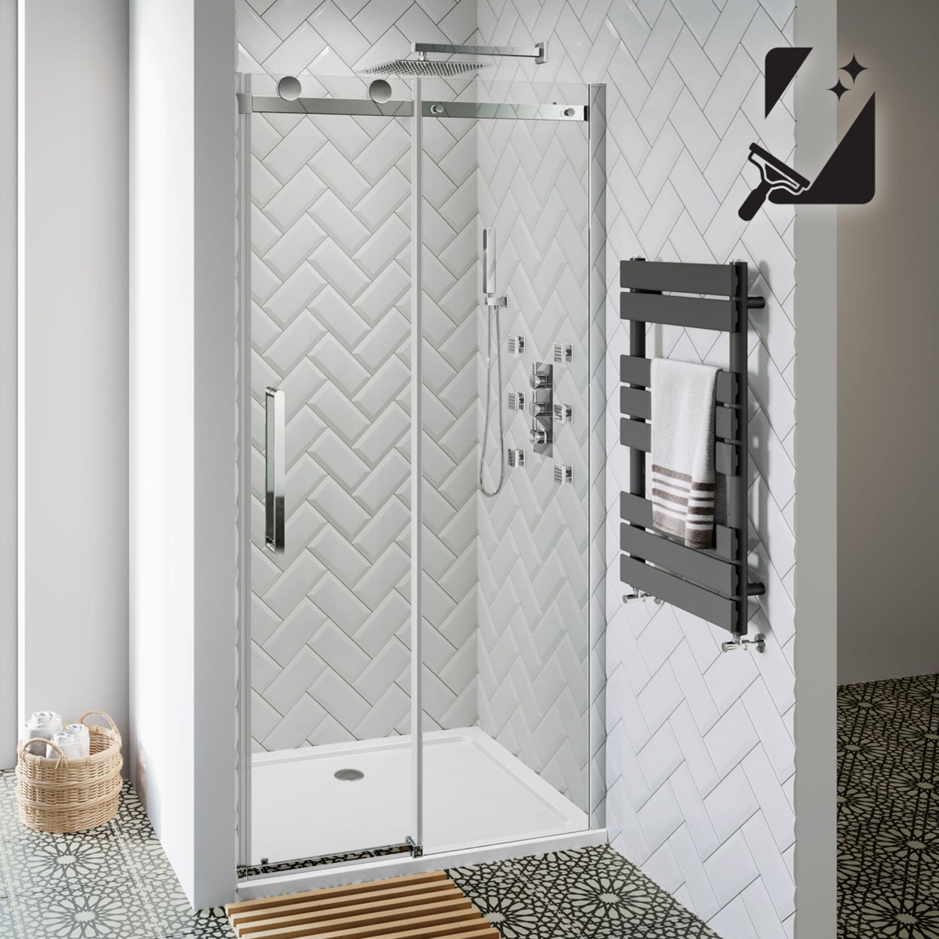 (XX6) 1000mm - 10mm - Premium Frameless EasyClean Sliding Shower Door. RRP £430.99. 10mm Briti...