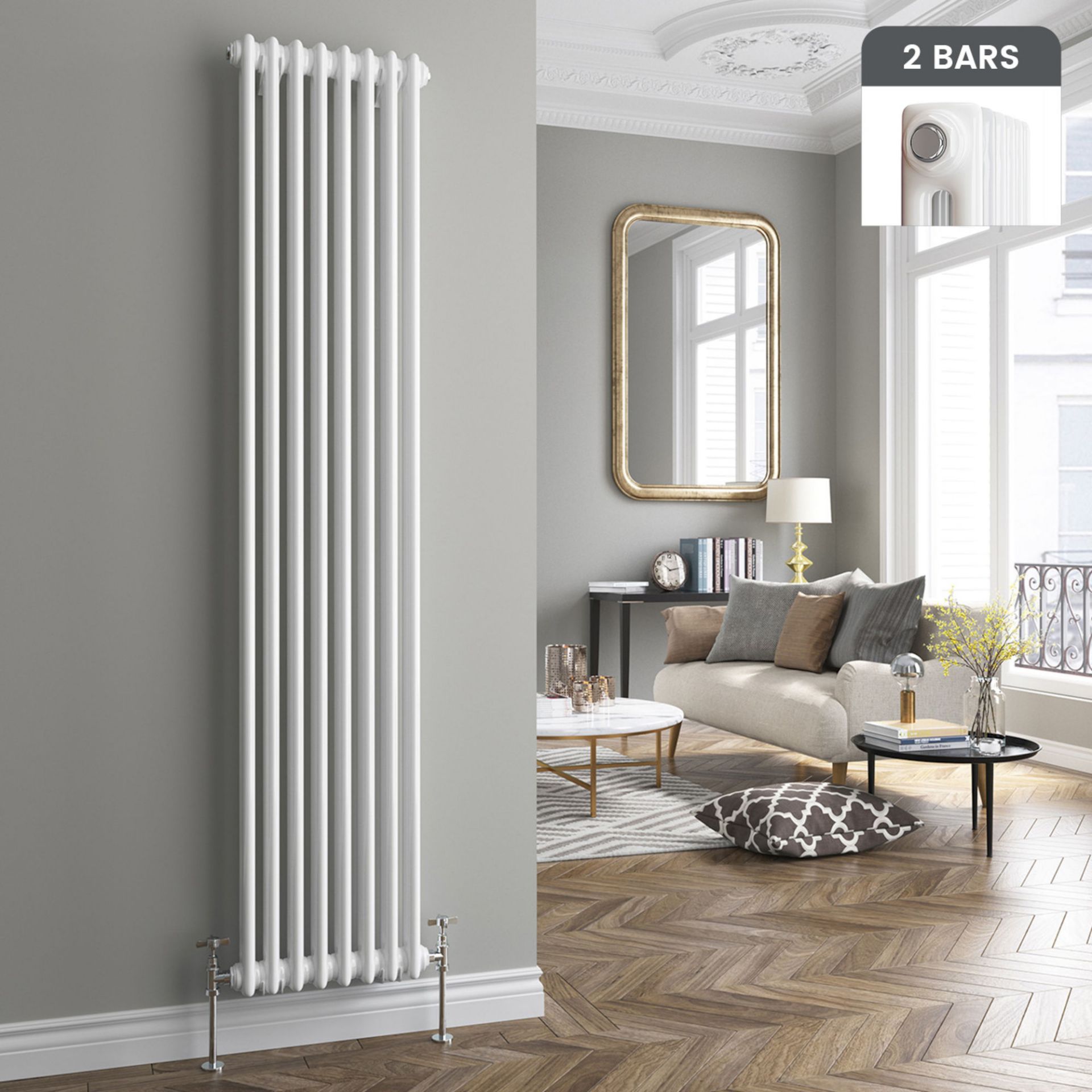 1800x383mm White Double Panel Vertical Colosseum Traditional Radiator. RRP £408.99. Made from ...