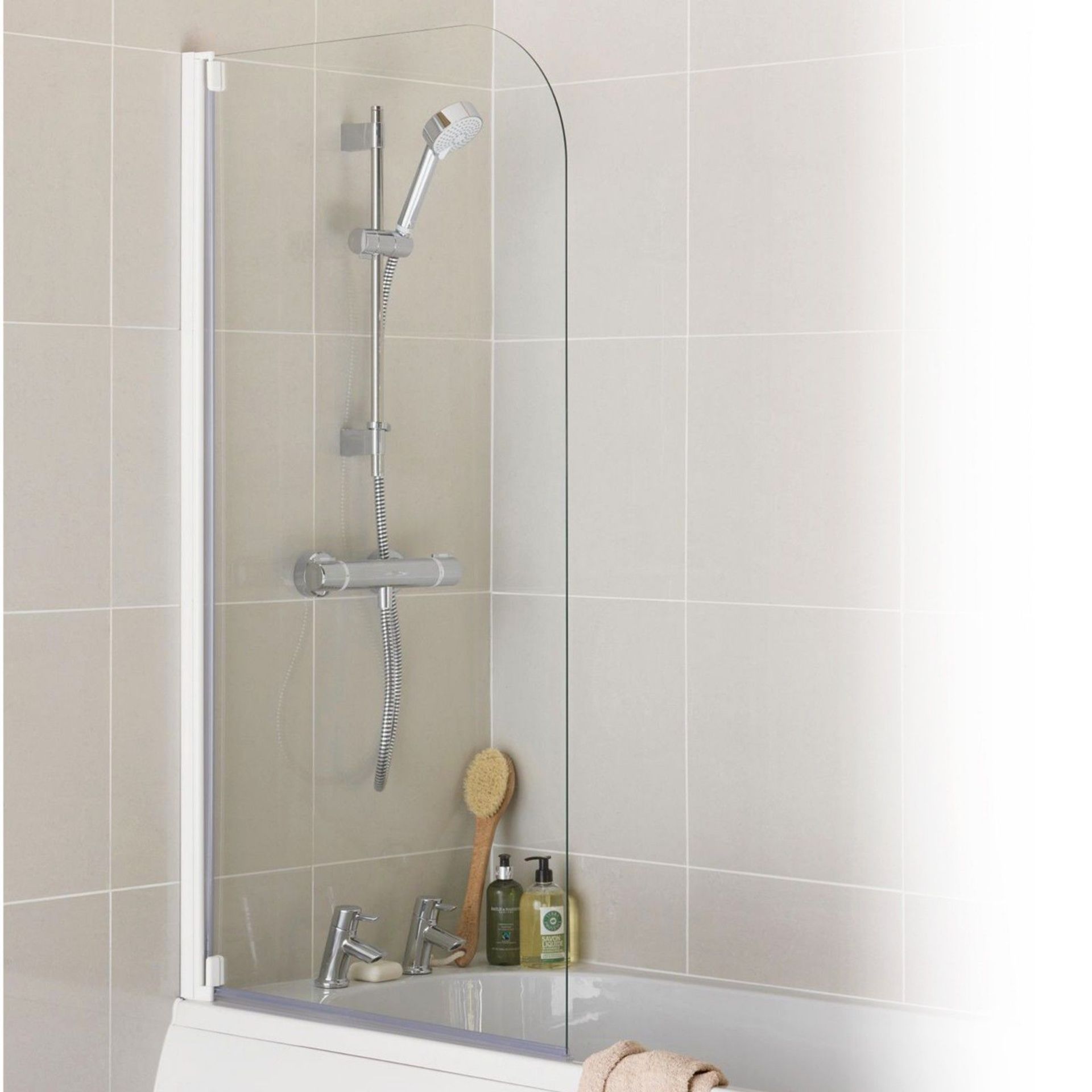 (XX30) Half Framed 4mm Safety Glass White Radius Bath & Shower Screen Door Panel. This stylish ...