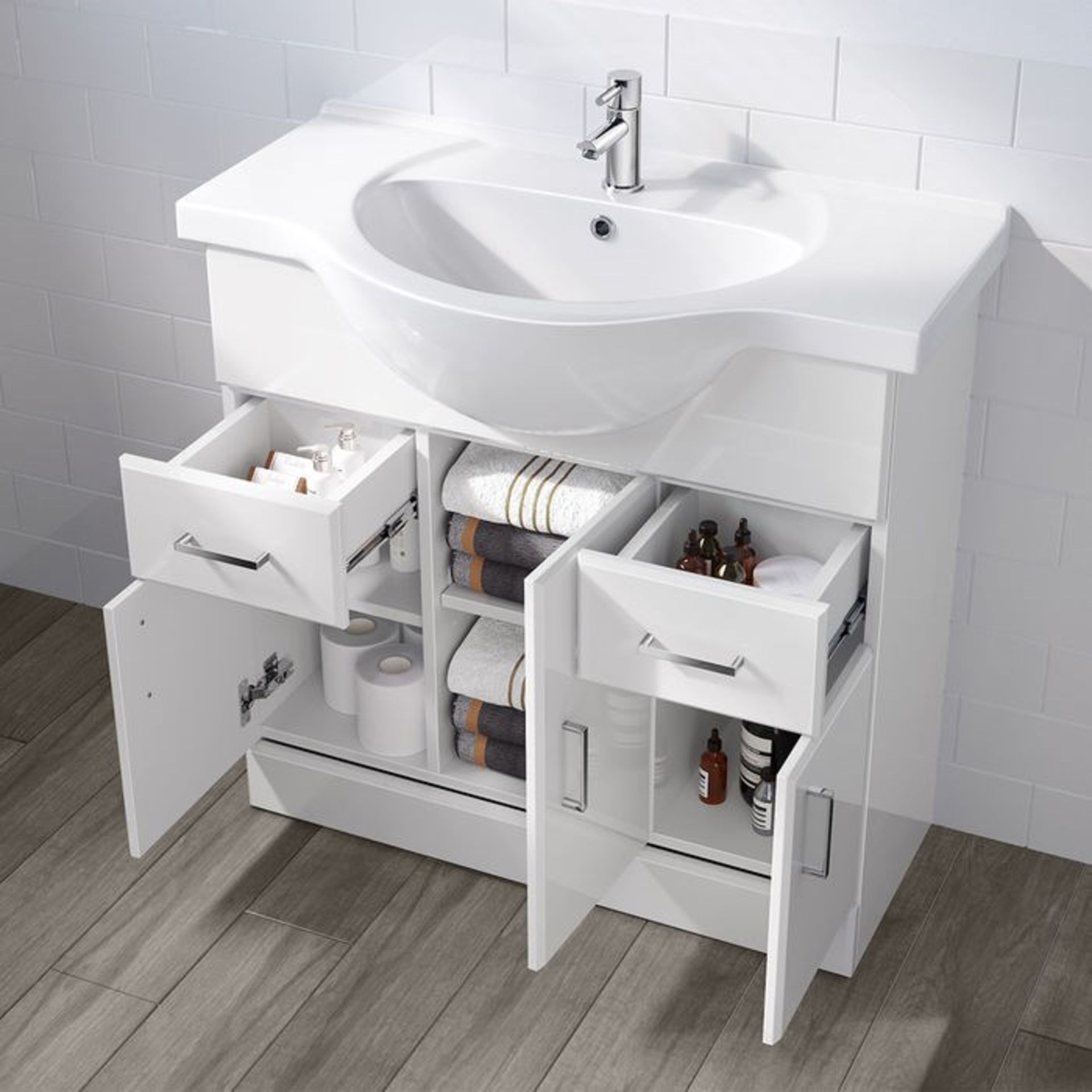 (DW45) 850x330mm Quartz Gloss White Built In Basin Unit.RRP £399.99. Comes complete with basin... - Image 2 of 3