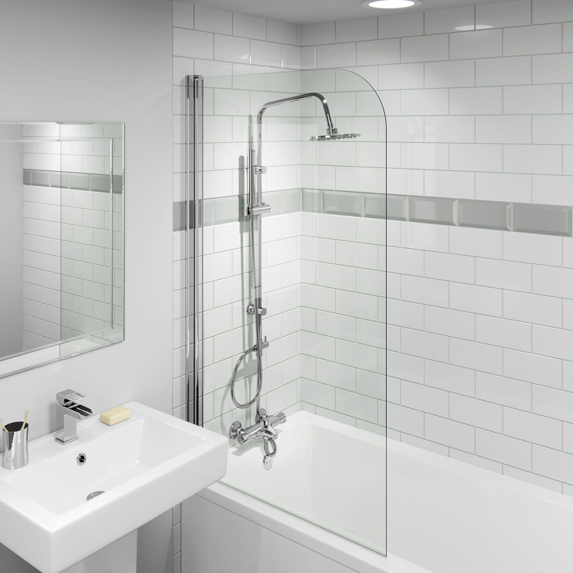 (QW169) 200mm Round Shower Kit with Thermostatic Wall Mounted Bath Filler. Fixed head for a - Image 3 of 4
