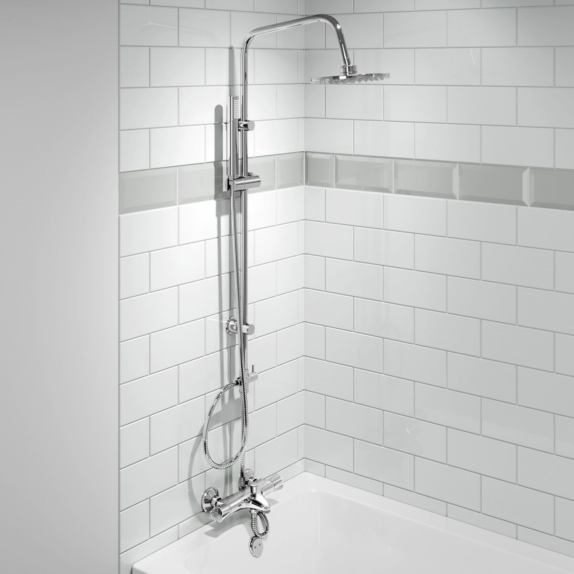 (QW169) 200mm Round Shower Kit with Thermostatic Wall Mounted Bath Filler. Fixed head for a