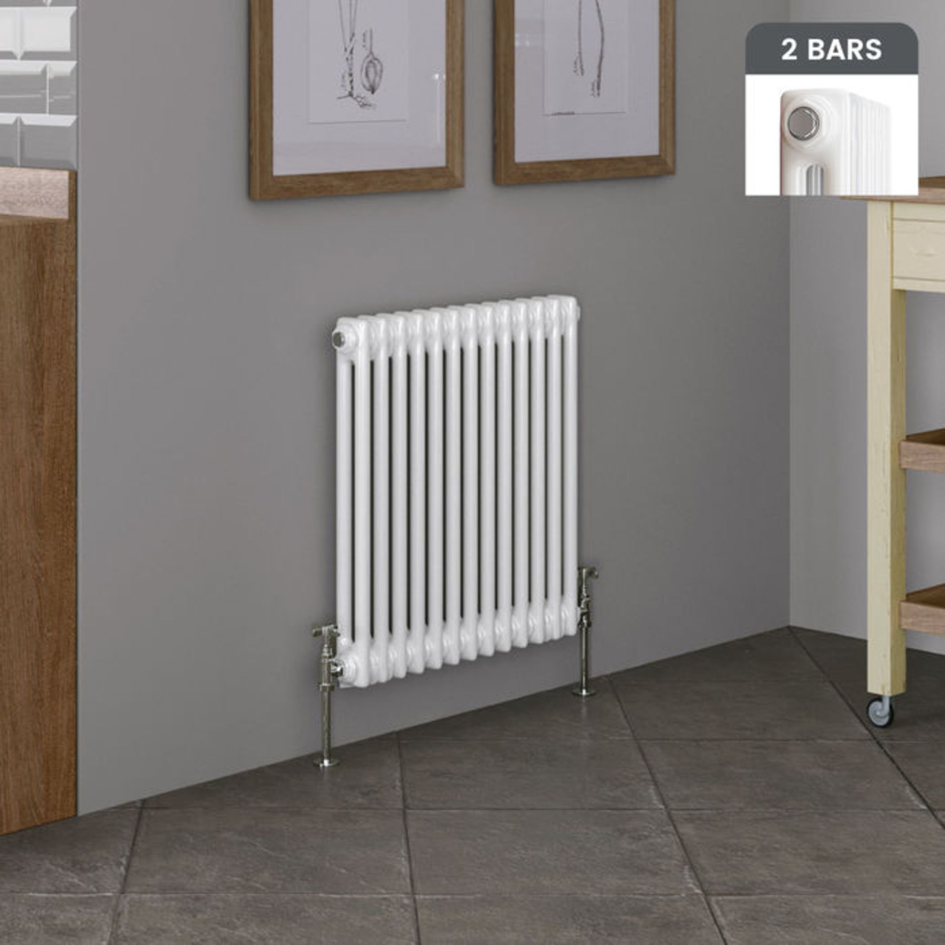 600x608mm White Double Panel Horizontal Colosseum Traditional Radiator. RRP £395.99. Made from low - Image 8 of 9