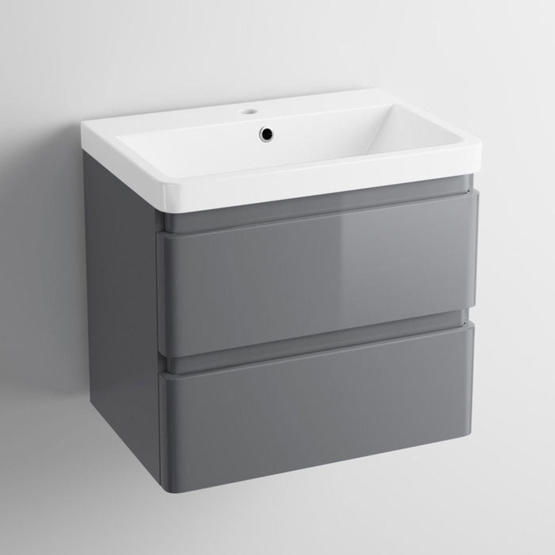 (CT51) 600mm Denver Gloss Grey Built In Basin Drawer Unit - Wall Hung. RRP £254.99. Comes complete - Image 3 of 4