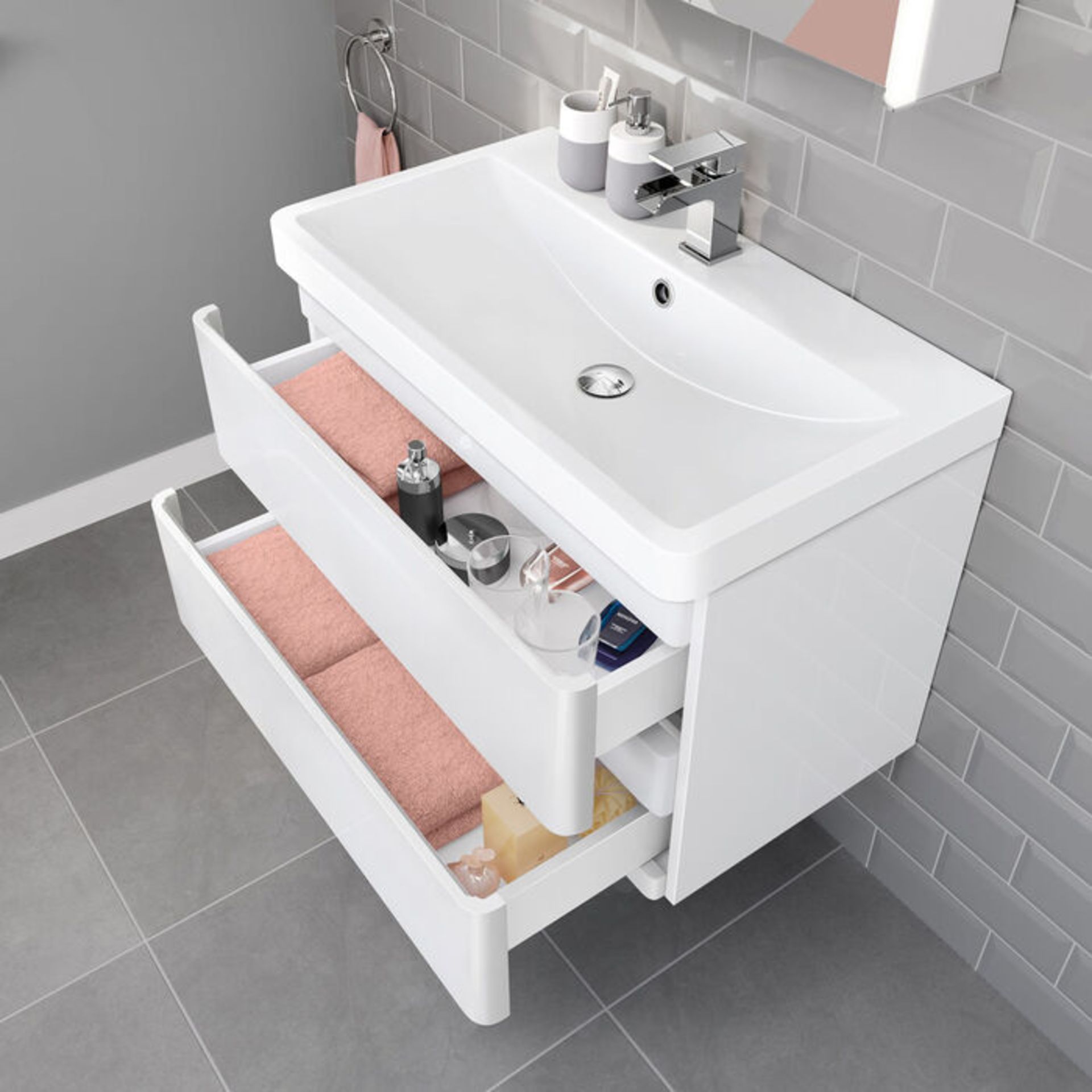 (DW41) 800mm Denver Gloss White Built In Sink Drawer Unit - Wall Hung. RRP £499.99. Comes comp... - Image 2 of 5