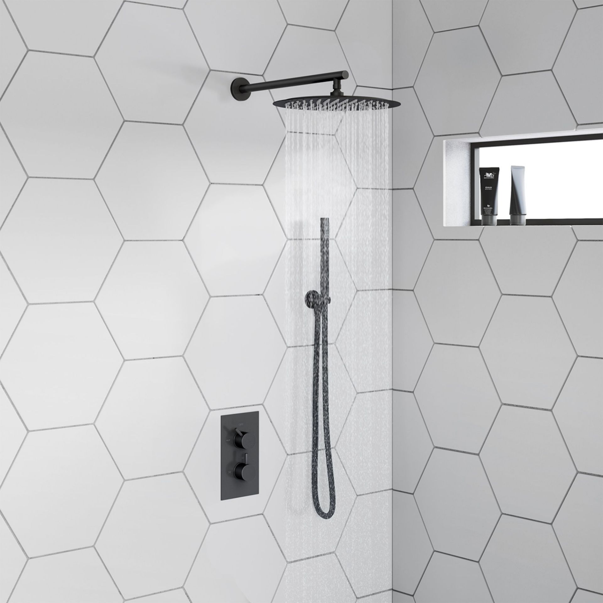 (DW29) Matte Black Round Concealed Thermostatic Mixer Shower Kit & Large Head. RRP £399.99. Co...