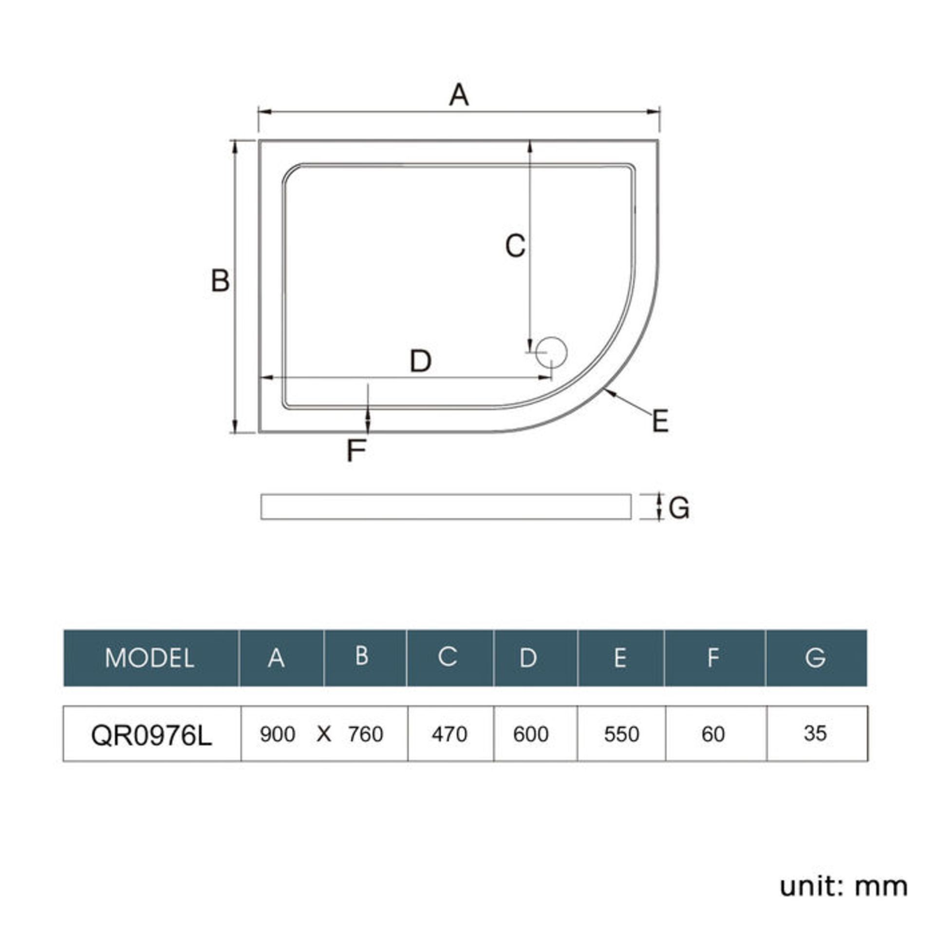(DW25) 900x760mm Offset Quadrant Ultra Slim Stone Shower Tray - Right. Low profile ultra slim ... - Image 2 of 2
