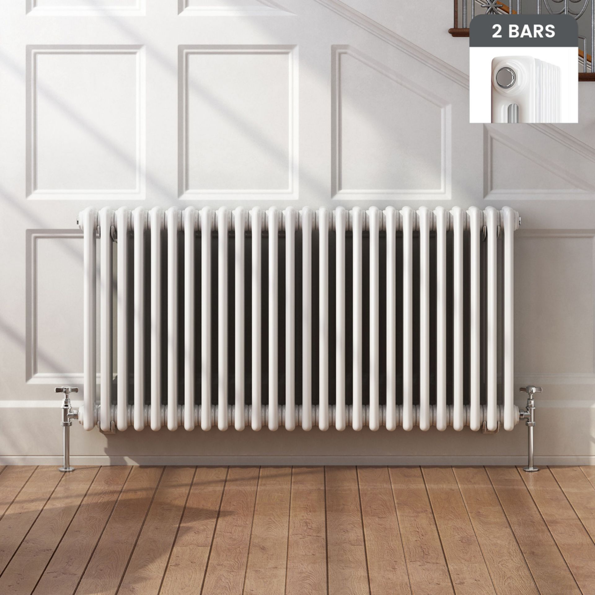 (DW87) 600x1188mm Traditional White Double Panel Horizontal Column Radiator. RRP £441.99. Made...