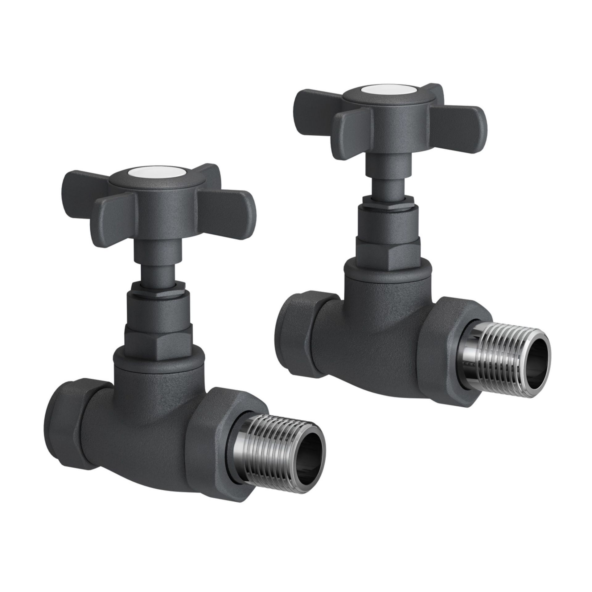 (CT230) Anthracite Standard Connection Straight Radiator Valves 15mm. Contemporary anthracite finish - Image 2 of 2