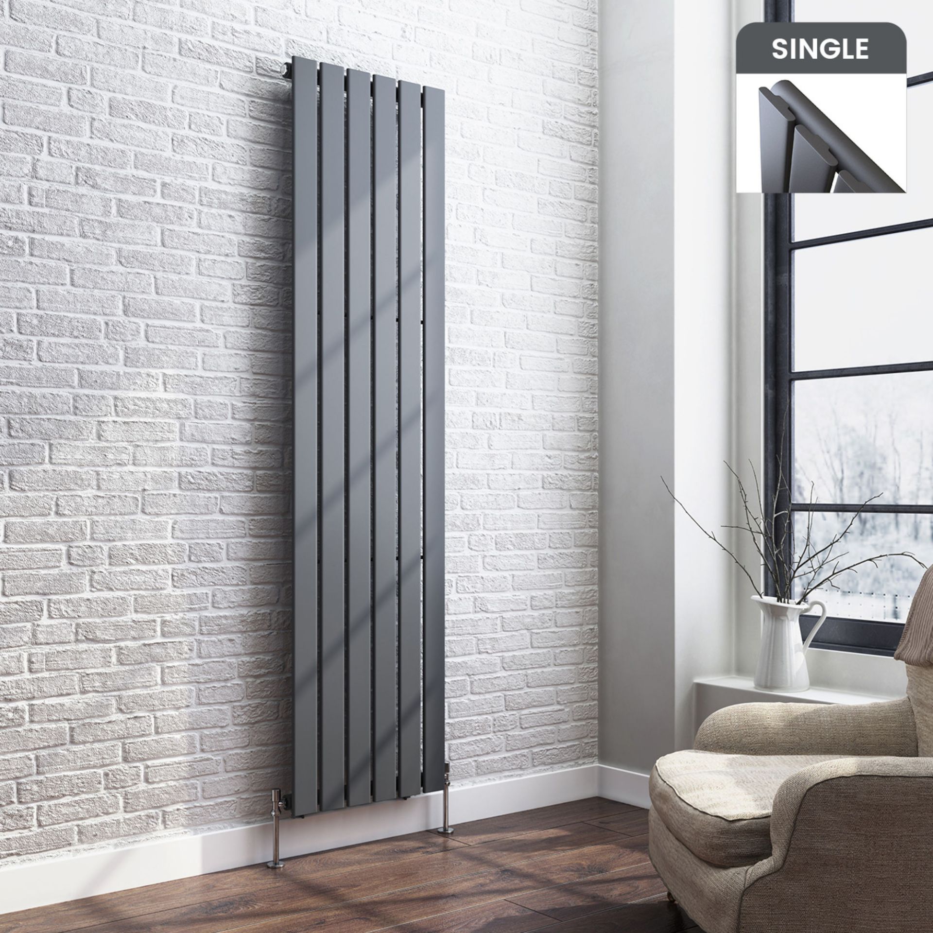 1800x480mm Anthracite Single Flat Panel Vertical Radiator. RRP £364.99. Made with low carbon - Image 2 of 6