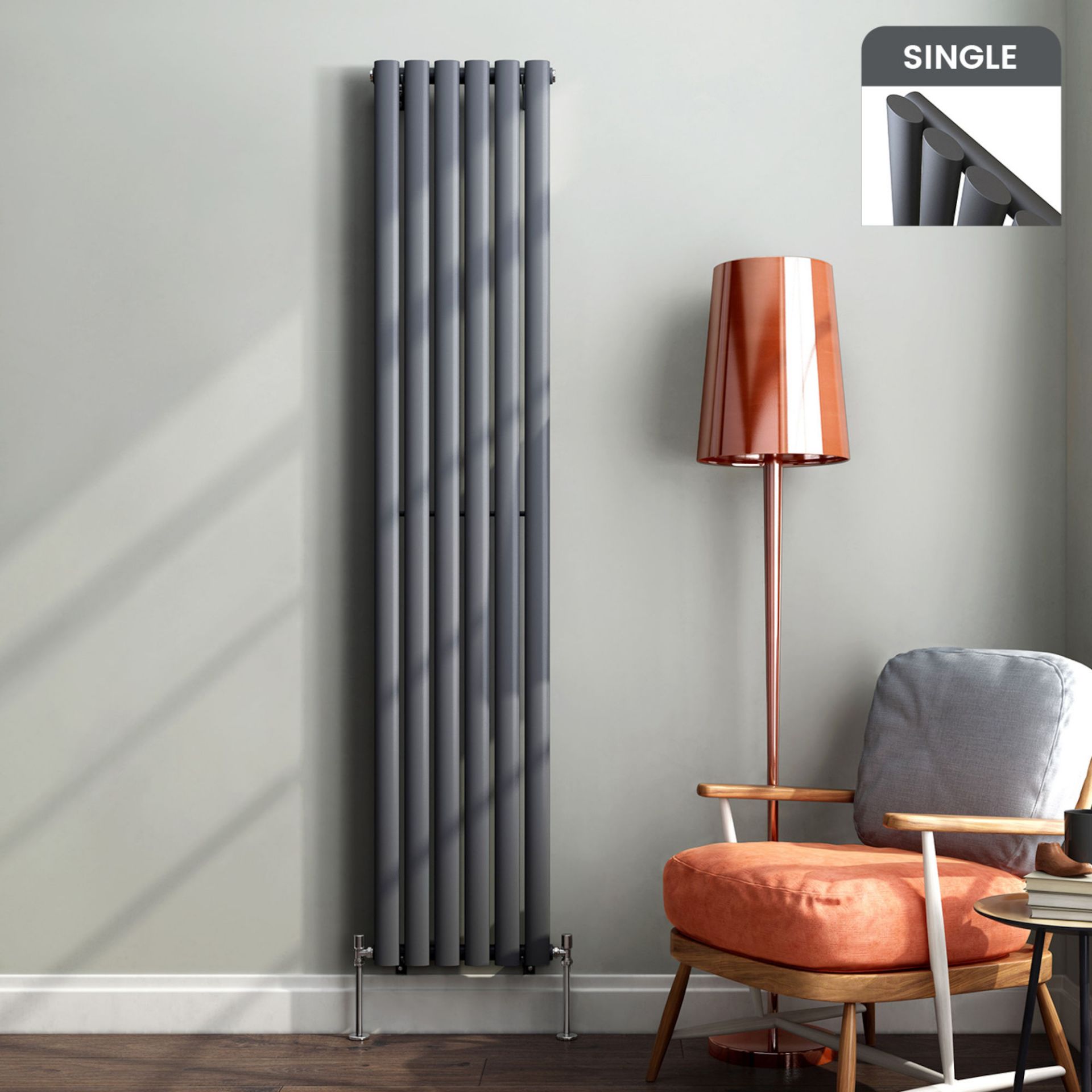 1800x480mm Anthracite Single Oval Tube Vertical Radiator. RRP £382.99. Made from high quality low