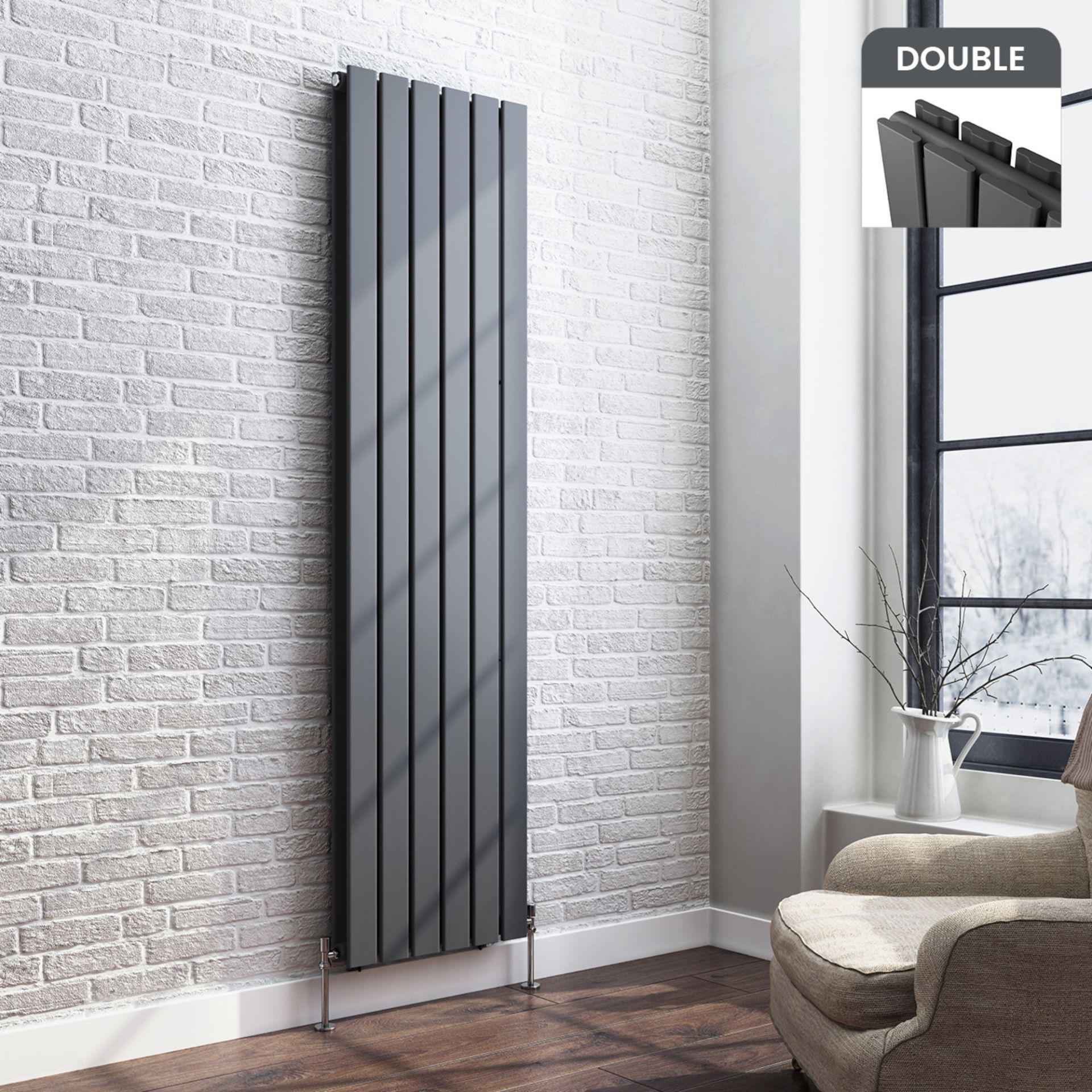 (CT273) 1800x458mm Anthracite Double Flat Panel Vertical Radiator. RRP £499.99. Made with low carbon