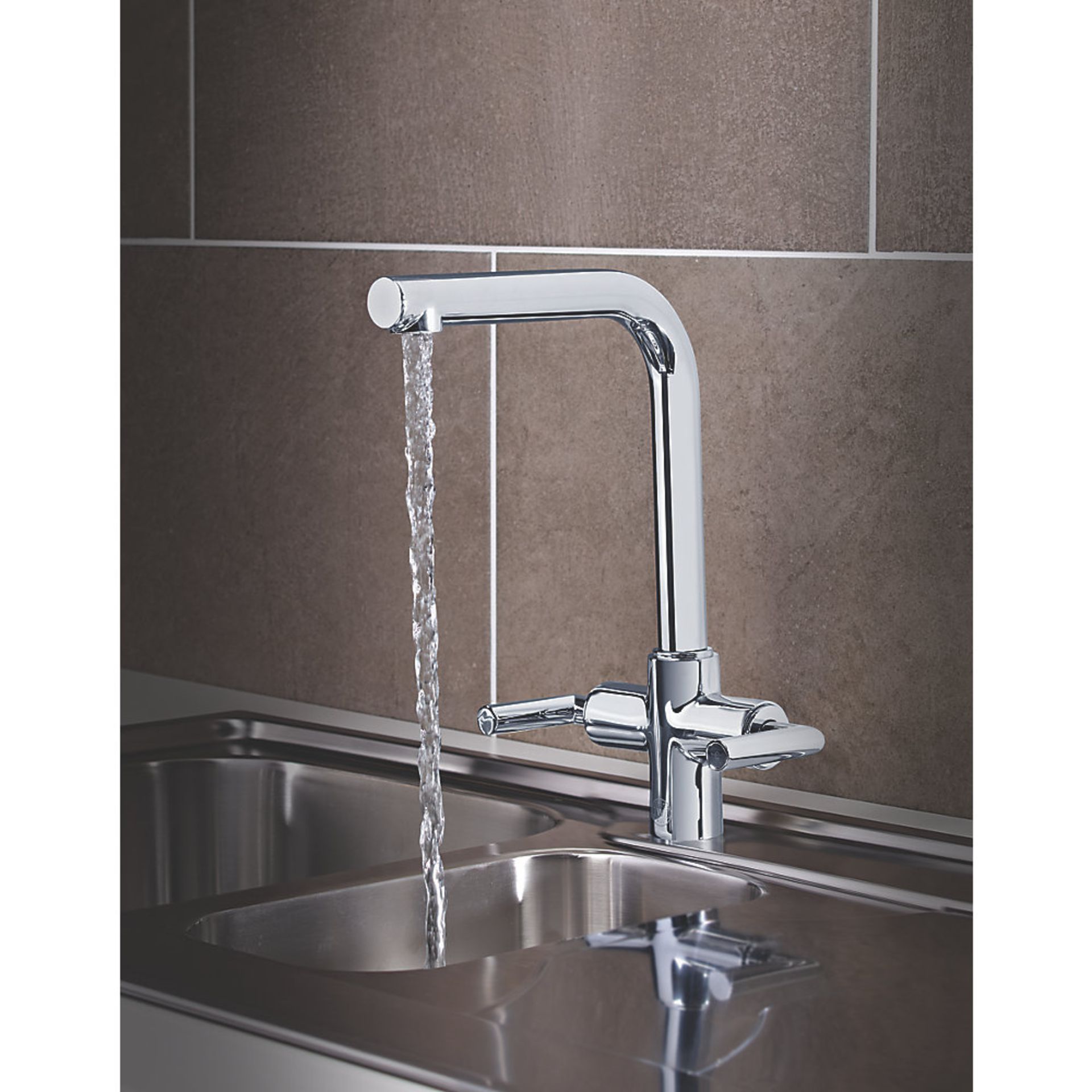 (LL92) Heritage Dolce Dual Lever Mono Mixer Tap Chrome. _ Turn Deck-Mounted with Swivel Spout Modern