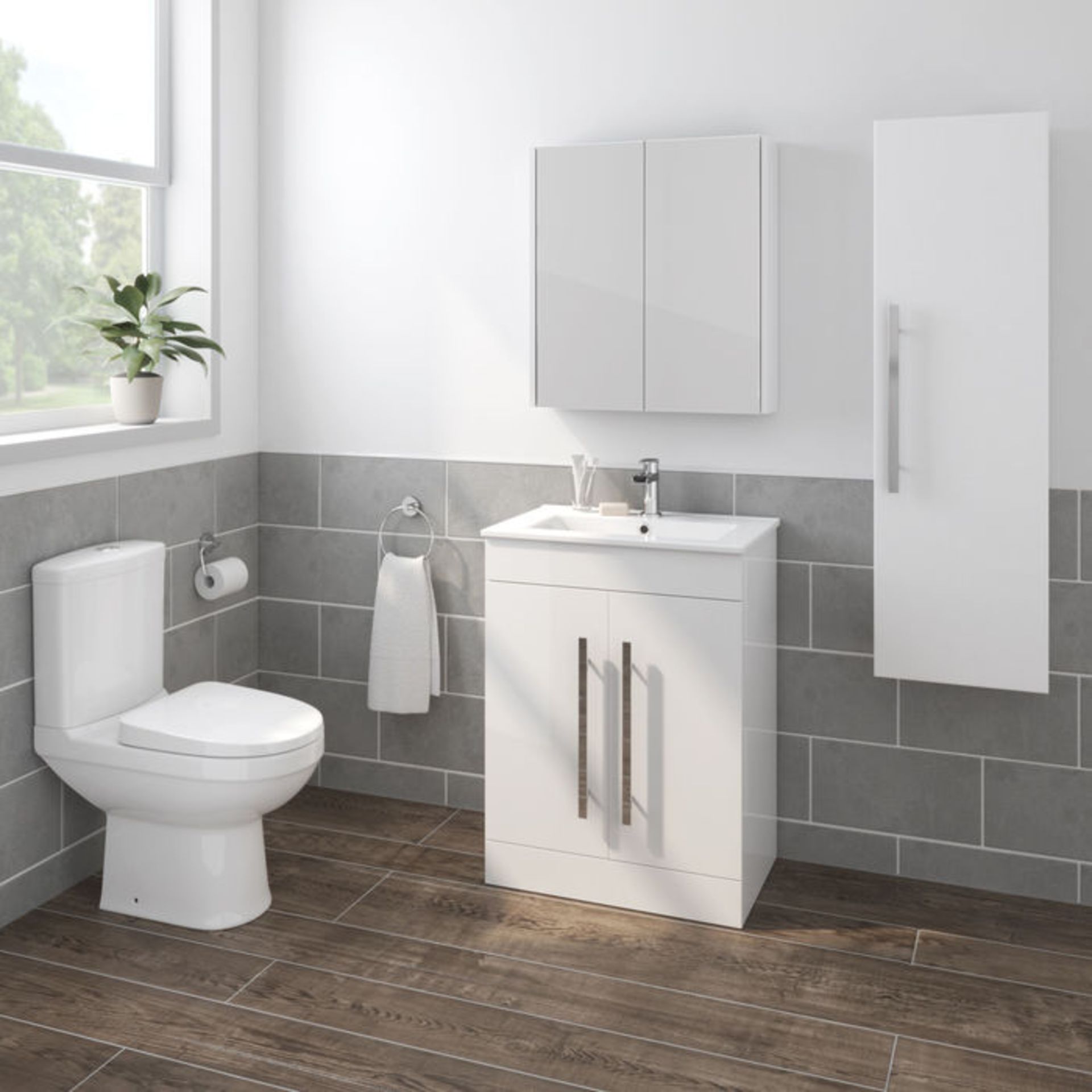 (LL22) 600mm Avon High Gloss White Sink Cabinet - Floor Standing. RRP £139.99. Rectangular floor - Image 4 of 4